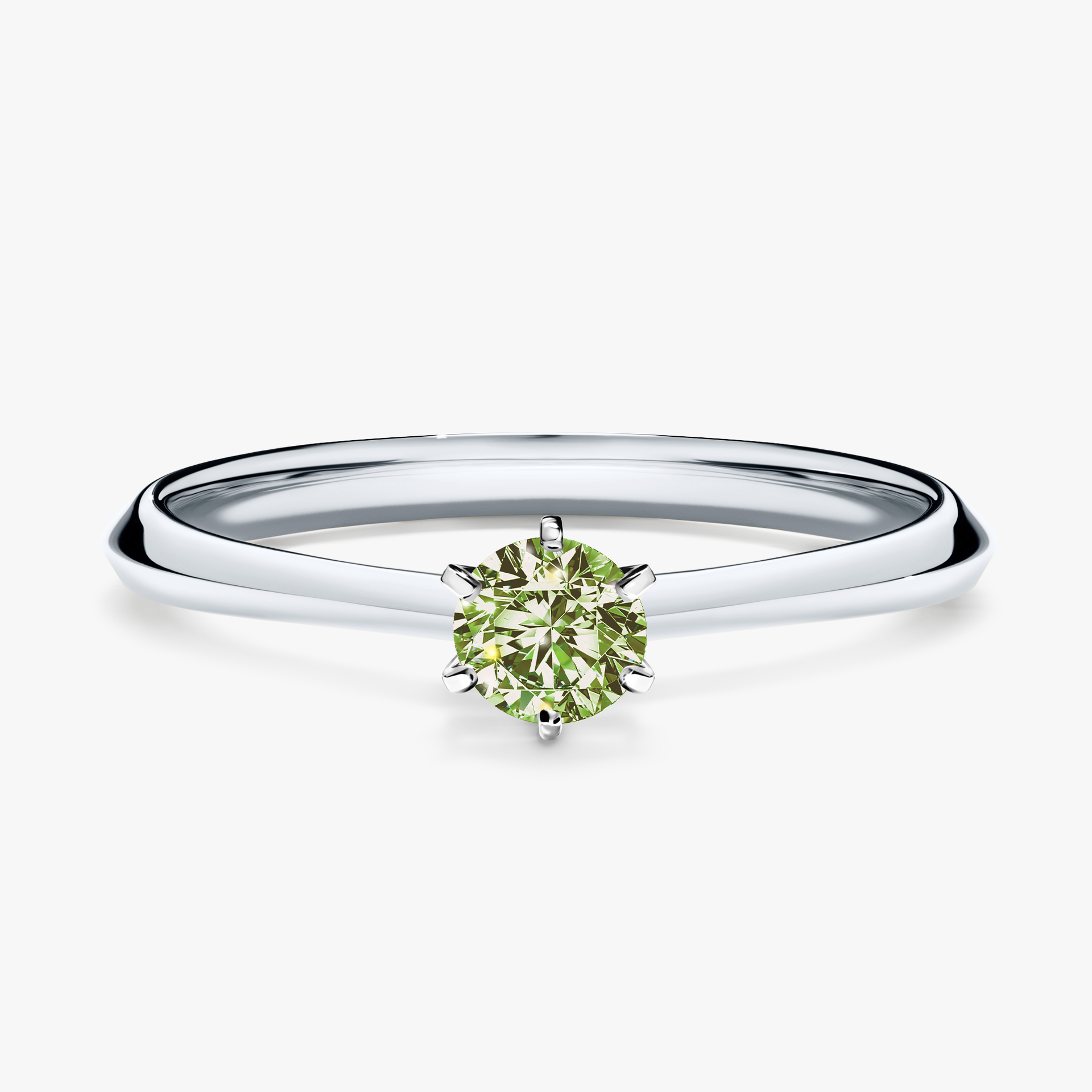 Pierścionek zaręczynowy My Queen z białego złota z jasnym zielonym diamentem 0,25ct