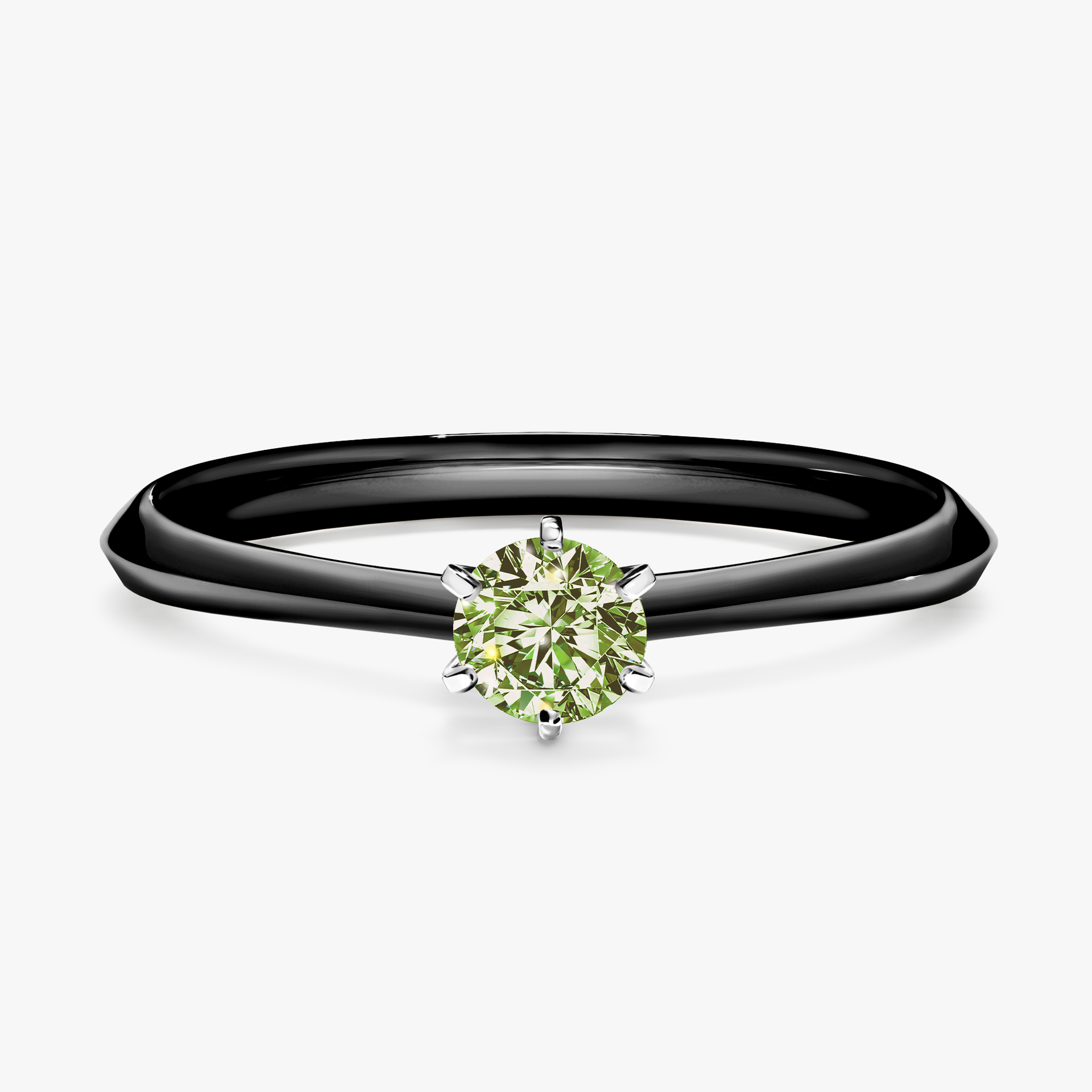 Pierścionek zaręczynowy My Queen z czarnego złota z jasnym zielonym diamentem 0,25ct