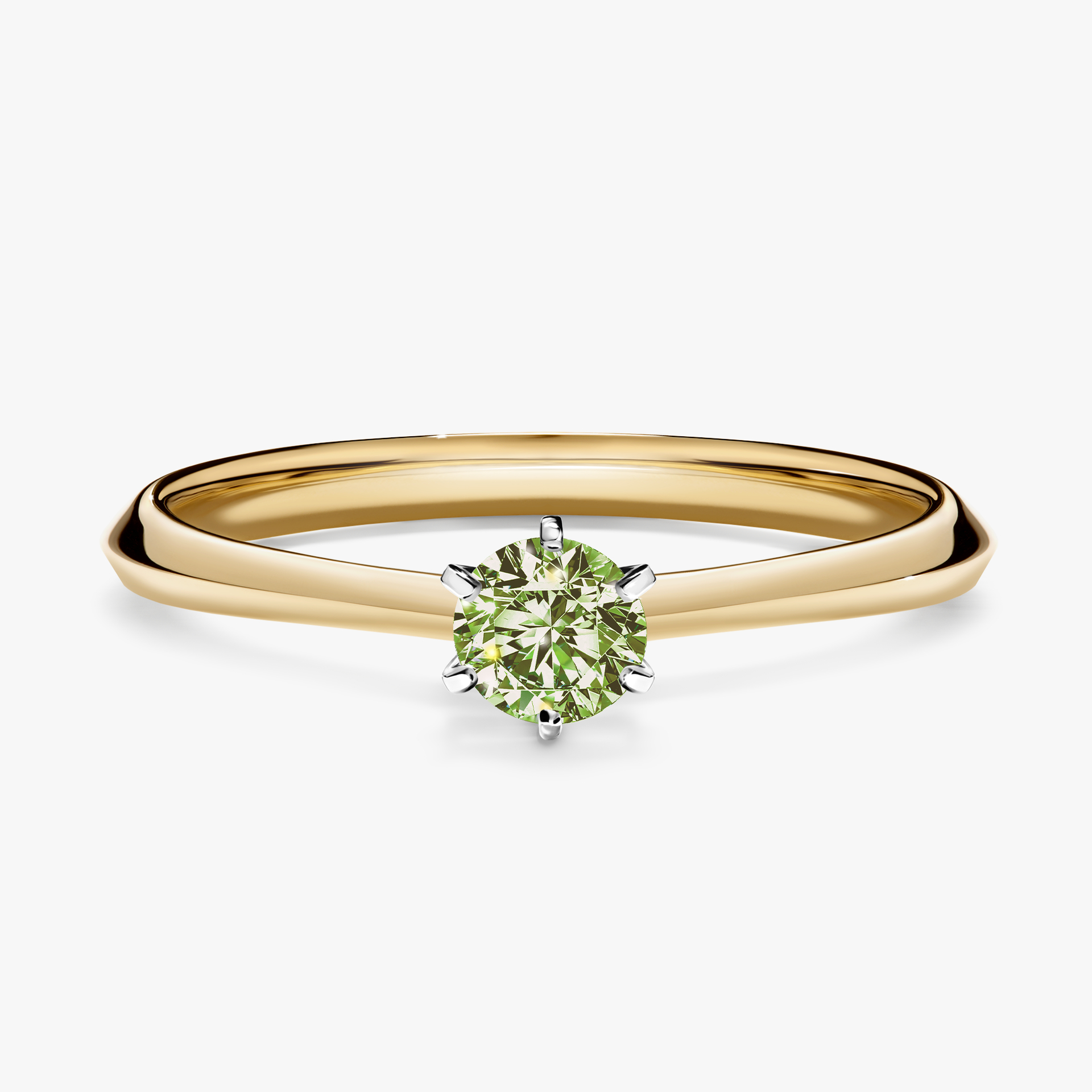Pierścionek zaręczynowy My Queen z żółtego złota z jasnym zielonym diamentem 0,25ct
