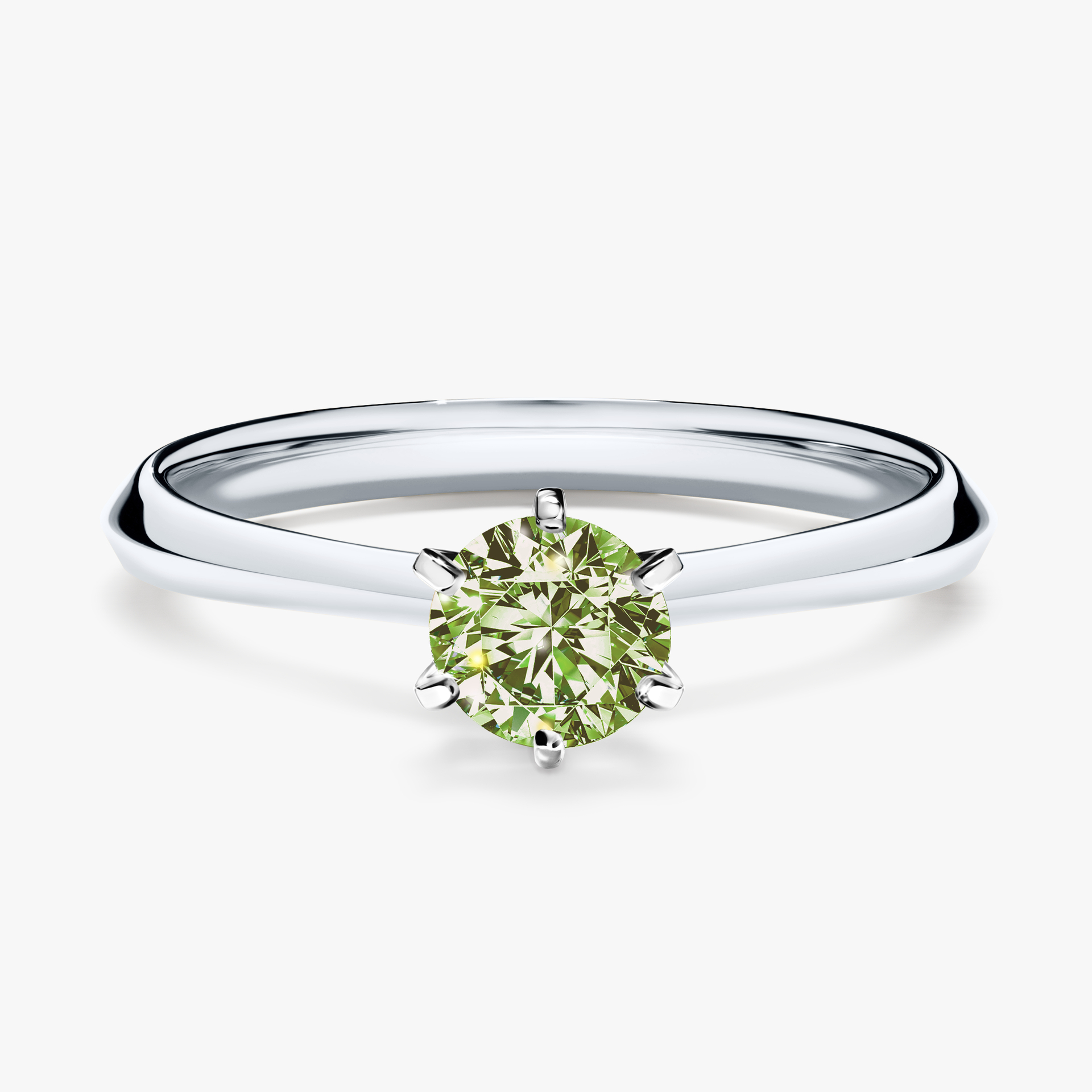 Pierścionek zaręczynowy My Queen z białego złota z jasnym zielonym diamentem 0,50ct
