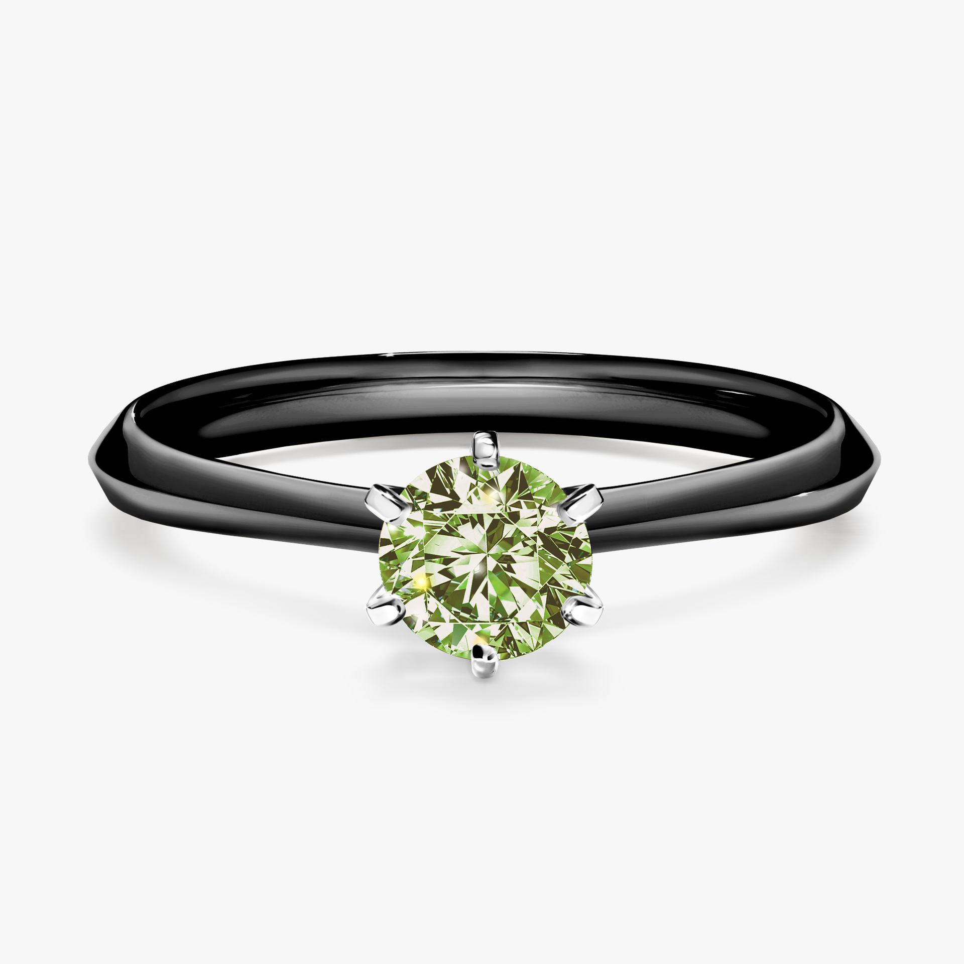 Pierścionek zaręczynowy My Queen z czarnego złota z jasnym zielonym diamentem 0,50ct