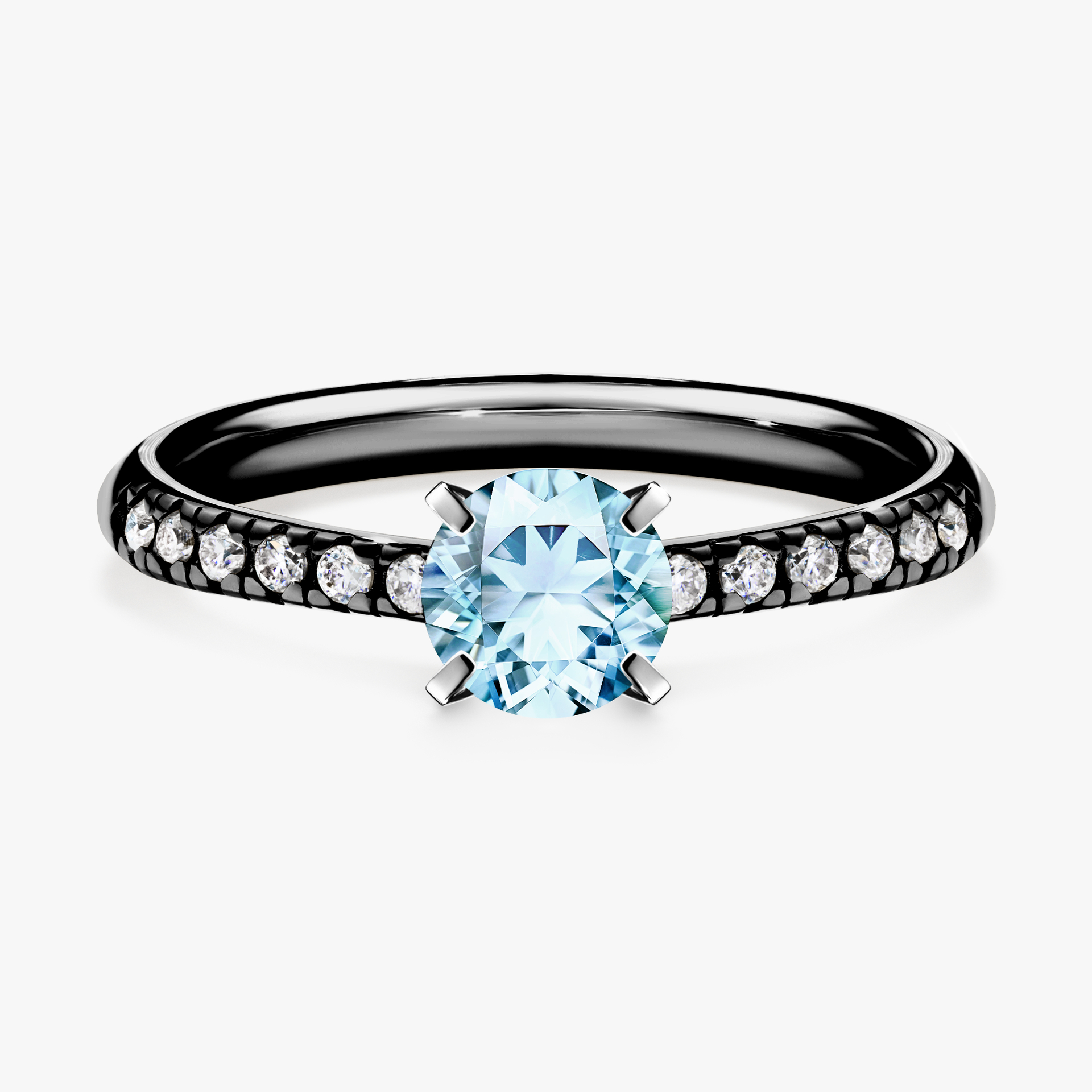 Pierścionek zaręczynowy My Sunshine z czarnego złota z akwamarynem 0,64ct
