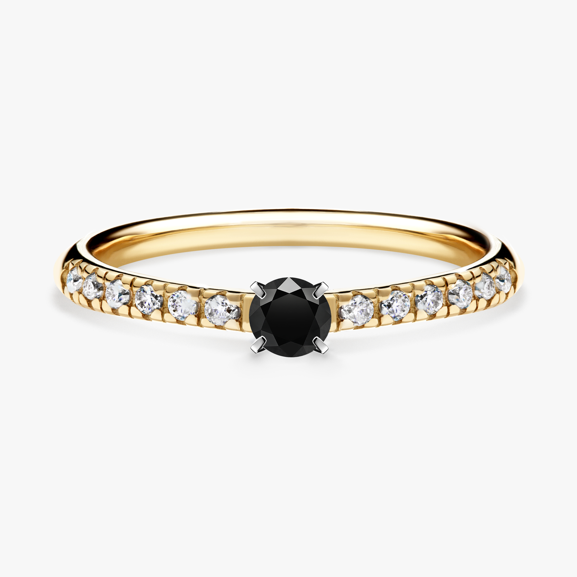 Pierścionek zaręczynowy My Sunshine z żółtego złota z czarnym diamentem 0,24ct
