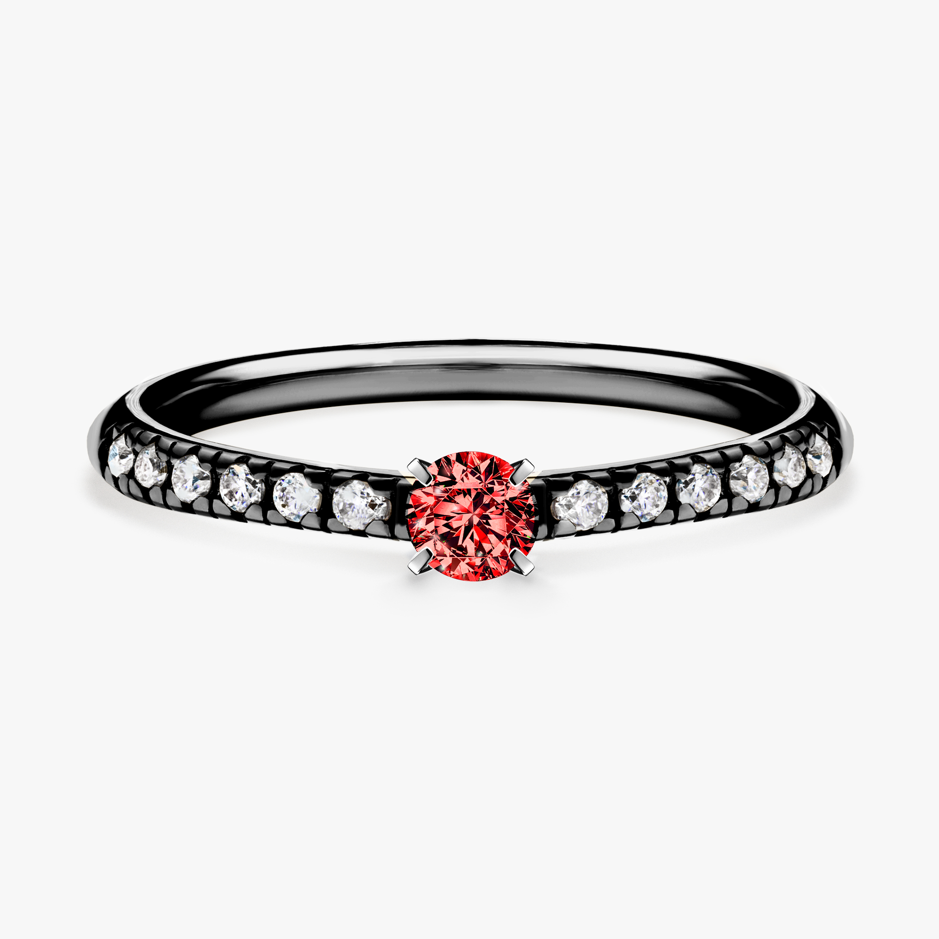 Pierścionek zaręczynowy My Sunshine z czarnego złota z czerwonym diamentem 0,24ct