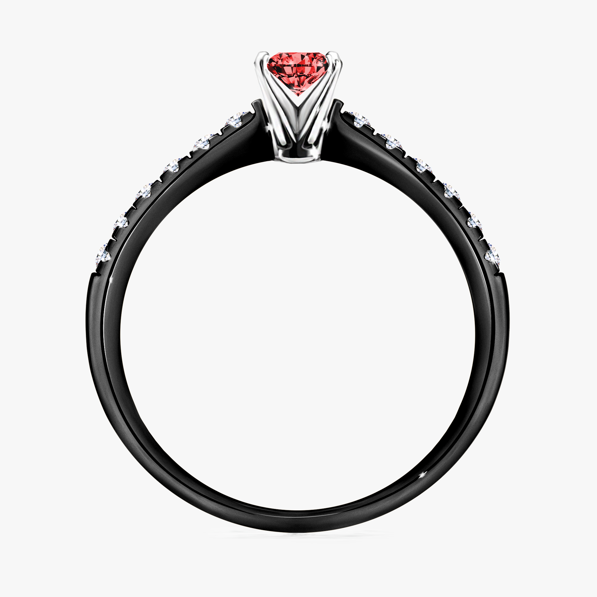 Pierścionek zaręczynowy My Sunshine z czarnego złota z czerwonym diamentem 0,24ct