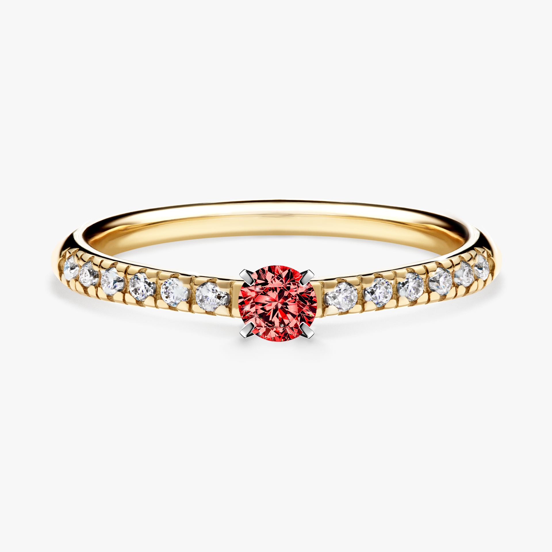 Pierścionek zaręczynowy My Sunshine z żółtego złota z czerwonym diamentem 0,24ct