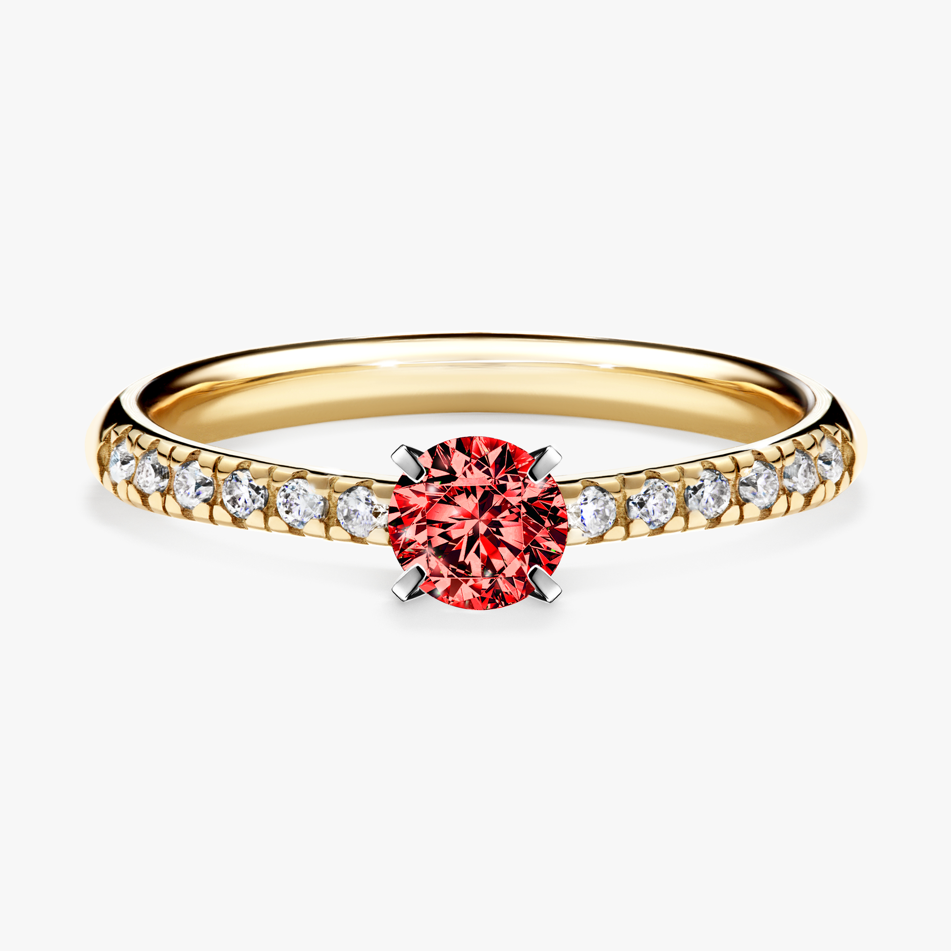 Pierścionek zaręczynowy My Sunshine z żółtego złota z czerwonym diamentem 0,39ct