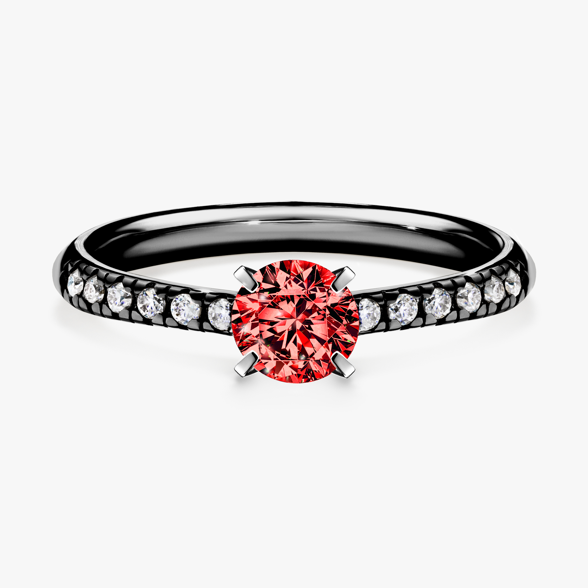 Pierścionek zaręczynowy My Sunshine z czarnego złota z czerwonym diamentem 0,44ct