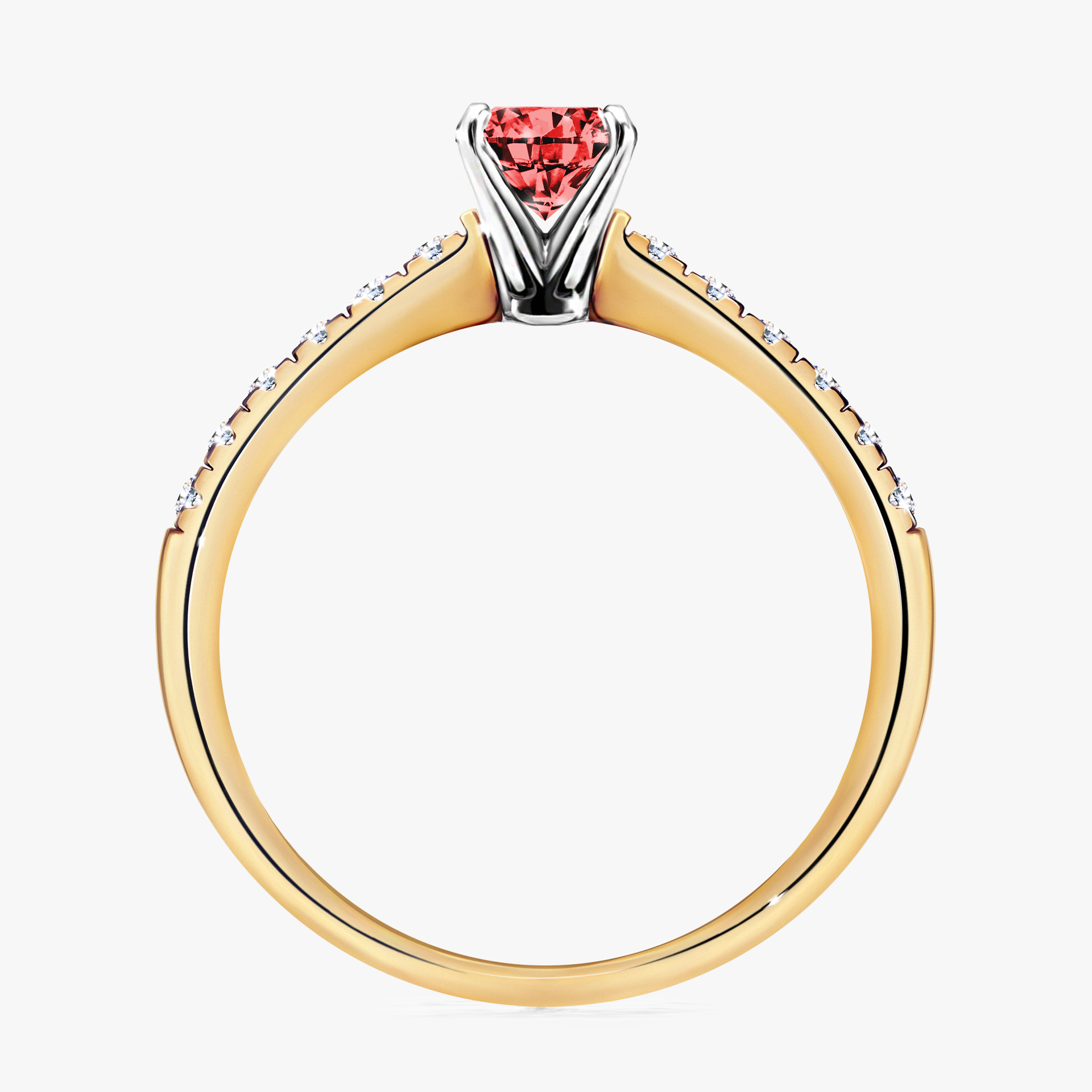 Pierścionek zaręczynowy My Sunshine z żółtego złota z czerwonym diamentem 0,44ct