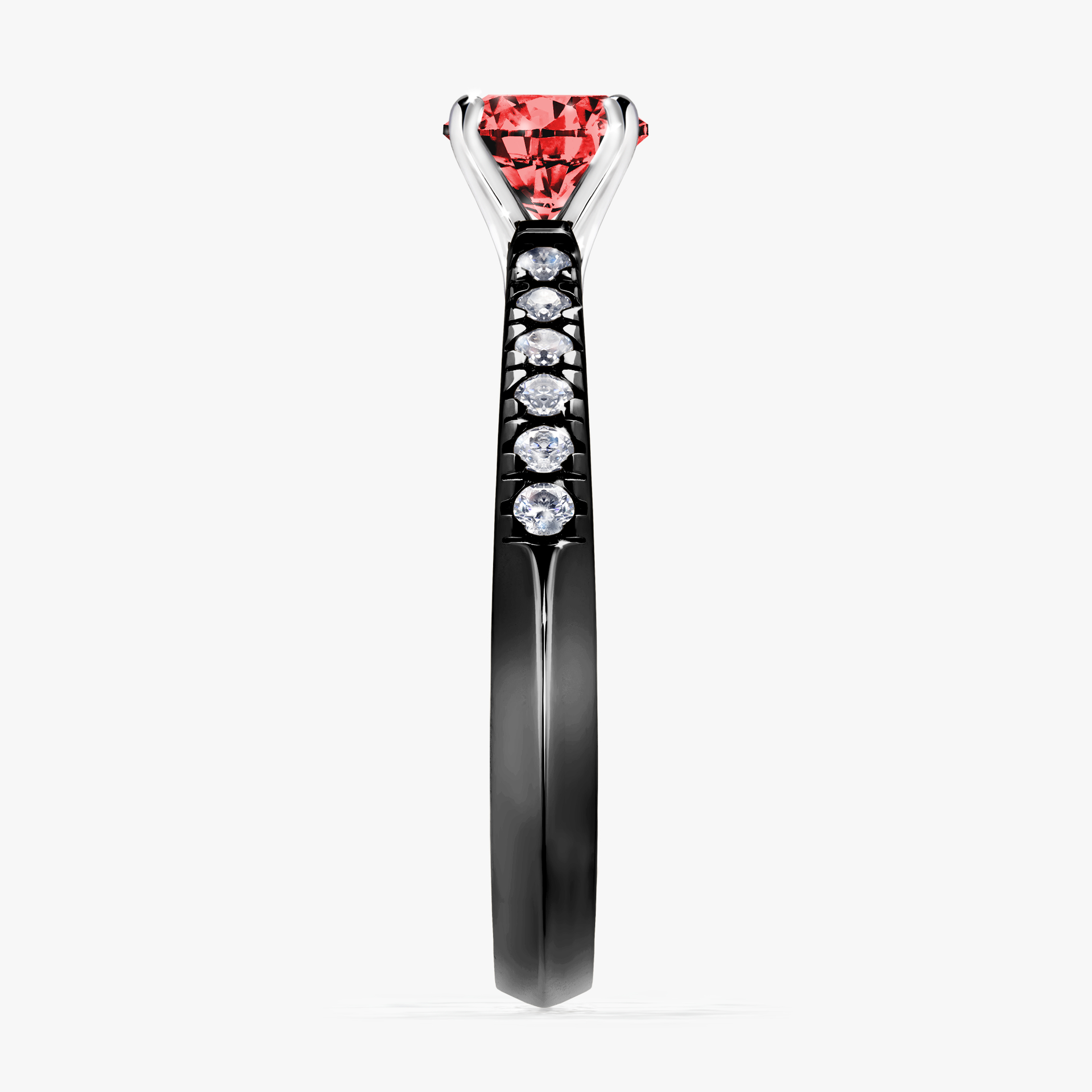 Pierścionek zaręczynowy My Sunshine z czarnego złota z czerwonym diamentem 0,64ct