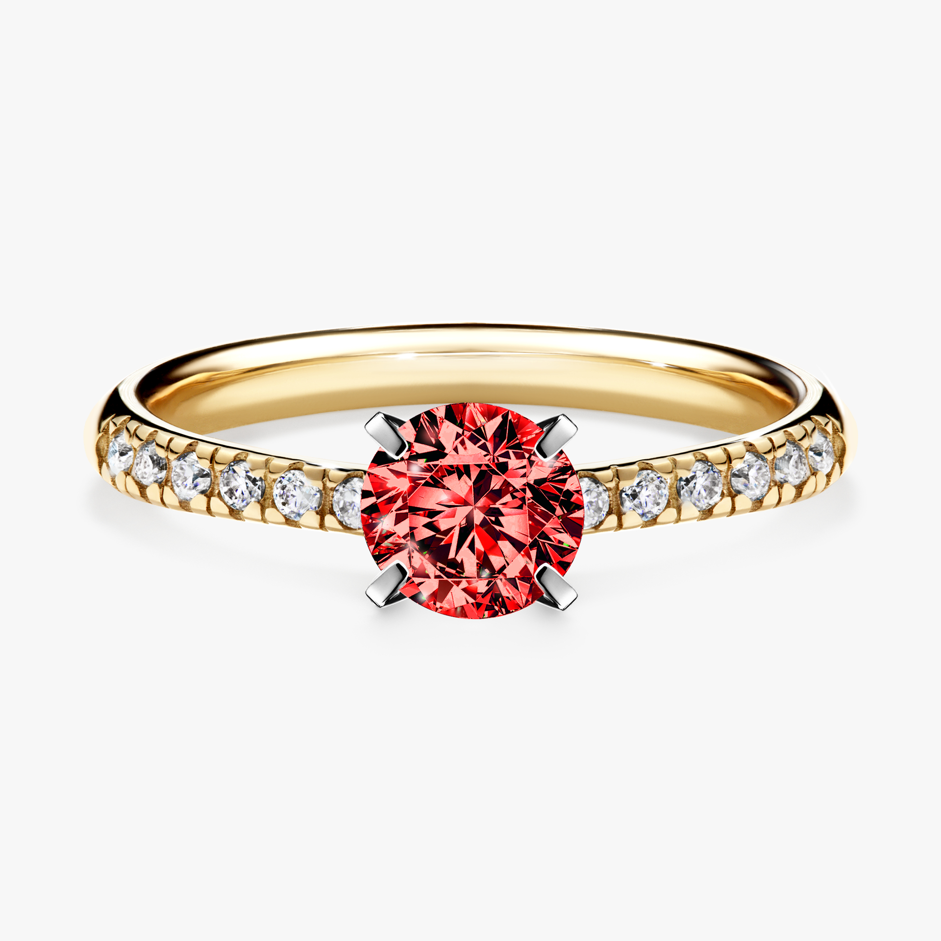 Pierścionek zaręczynowy My Sunshine z żółtego złota z czerwonym diamentem 0,64ct