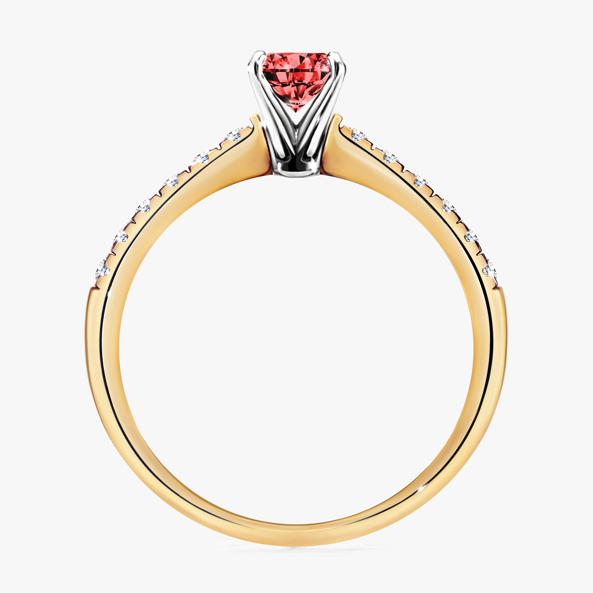 Pierścionek zaręczynowy My Sunshine z żółtego złota z czerwonym diamentem 0,64ct