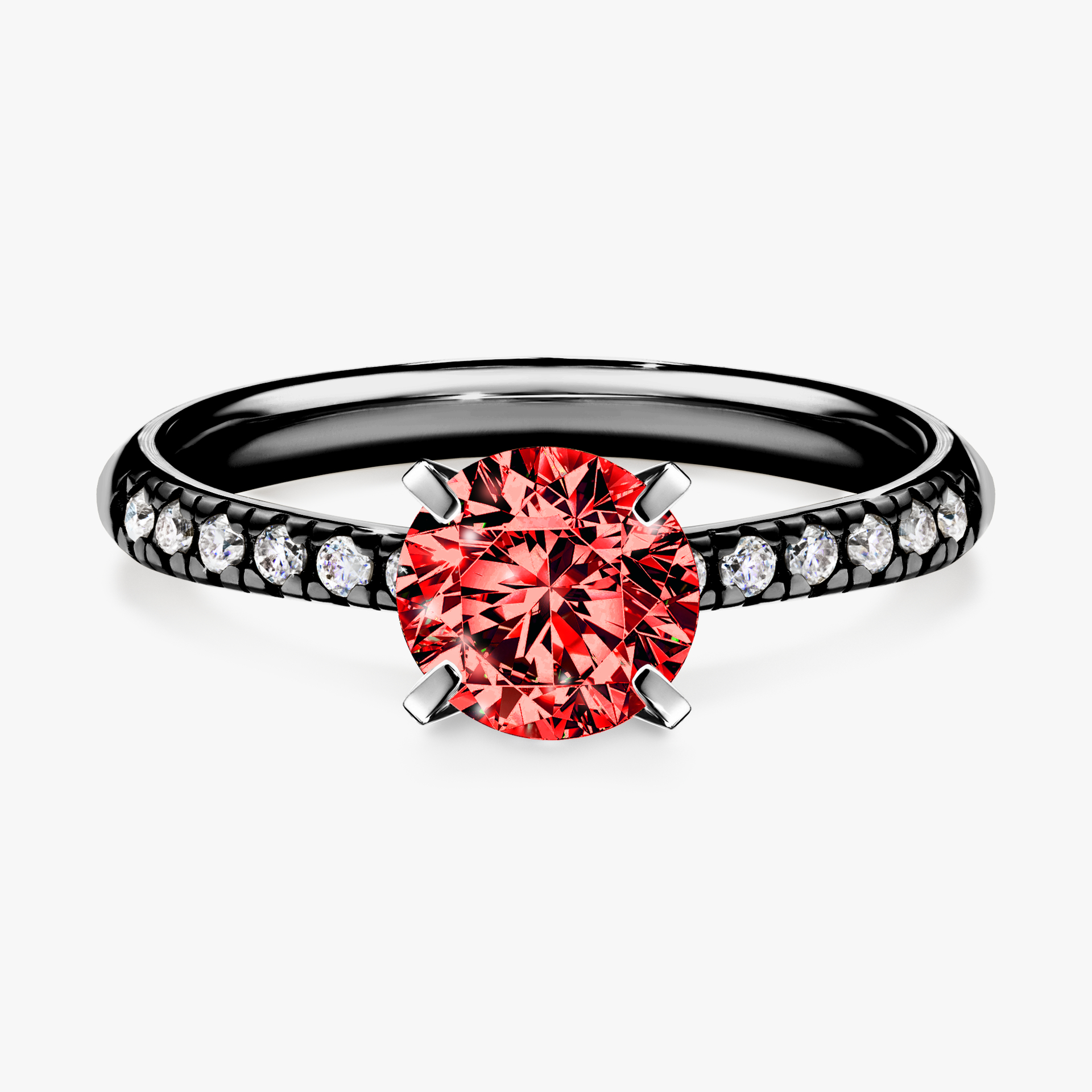 Pierścionek zaręczynowy My Sunshine z czarnego złota z czerwonym diamentem 1,00ct