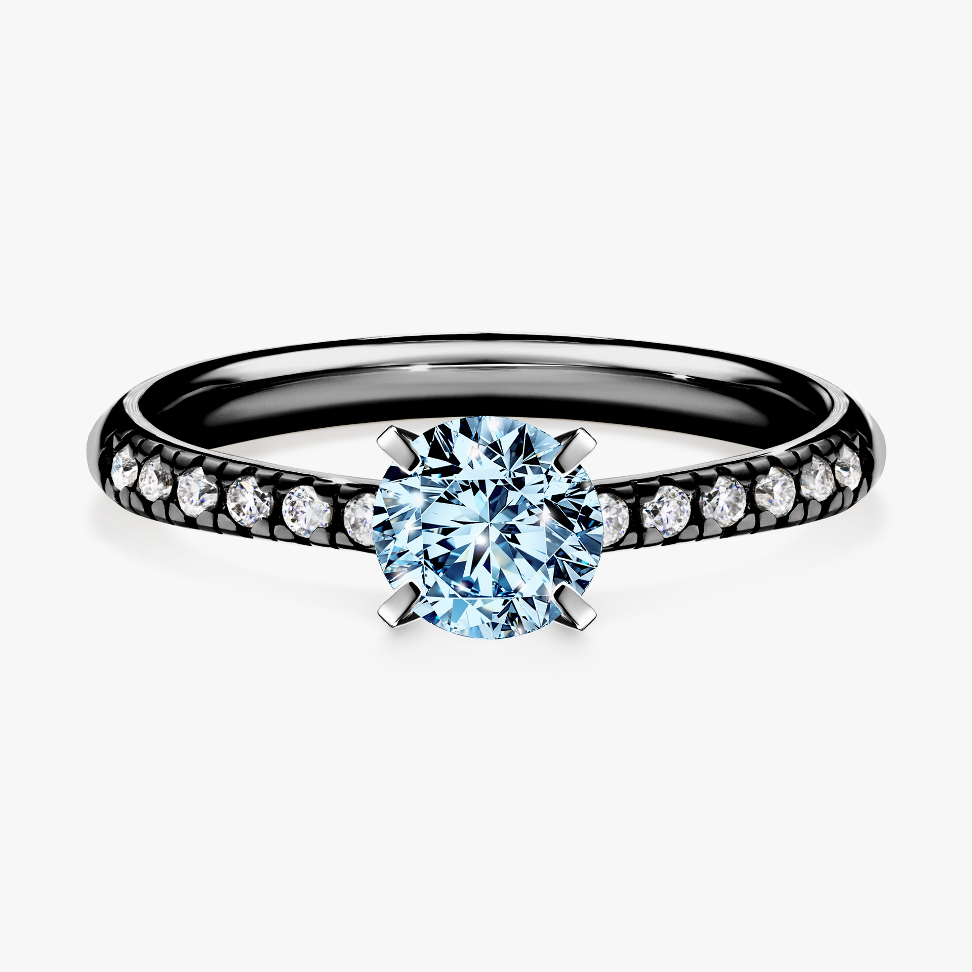 Pierścionek zaręczynowy My Sunshine z czarnego złota z niebieskim diamentem 0,64ct