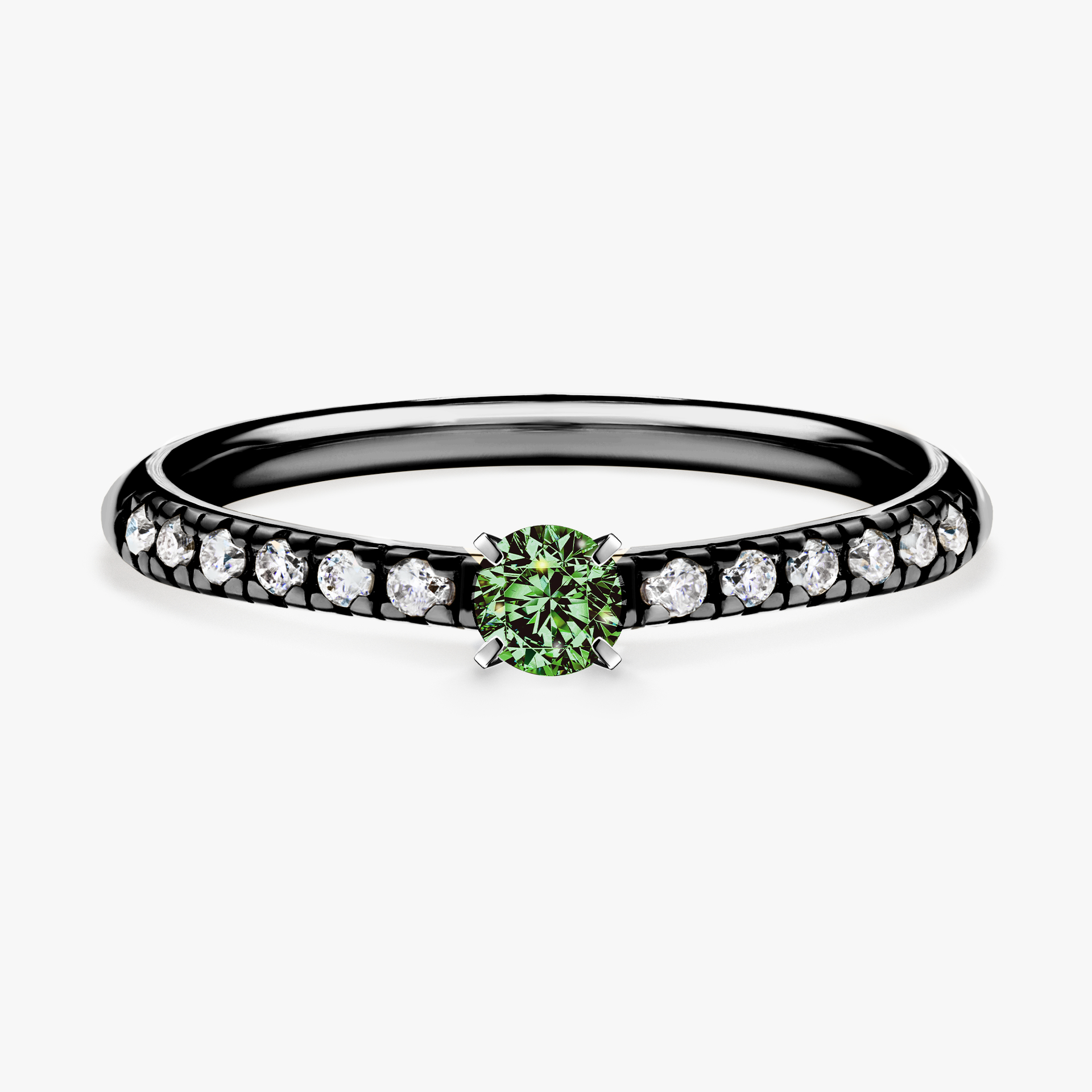 Pierścionek zaręczynowy My Sunshine z czarnego złota z ciemnym zielonym diamentem 0,24ct