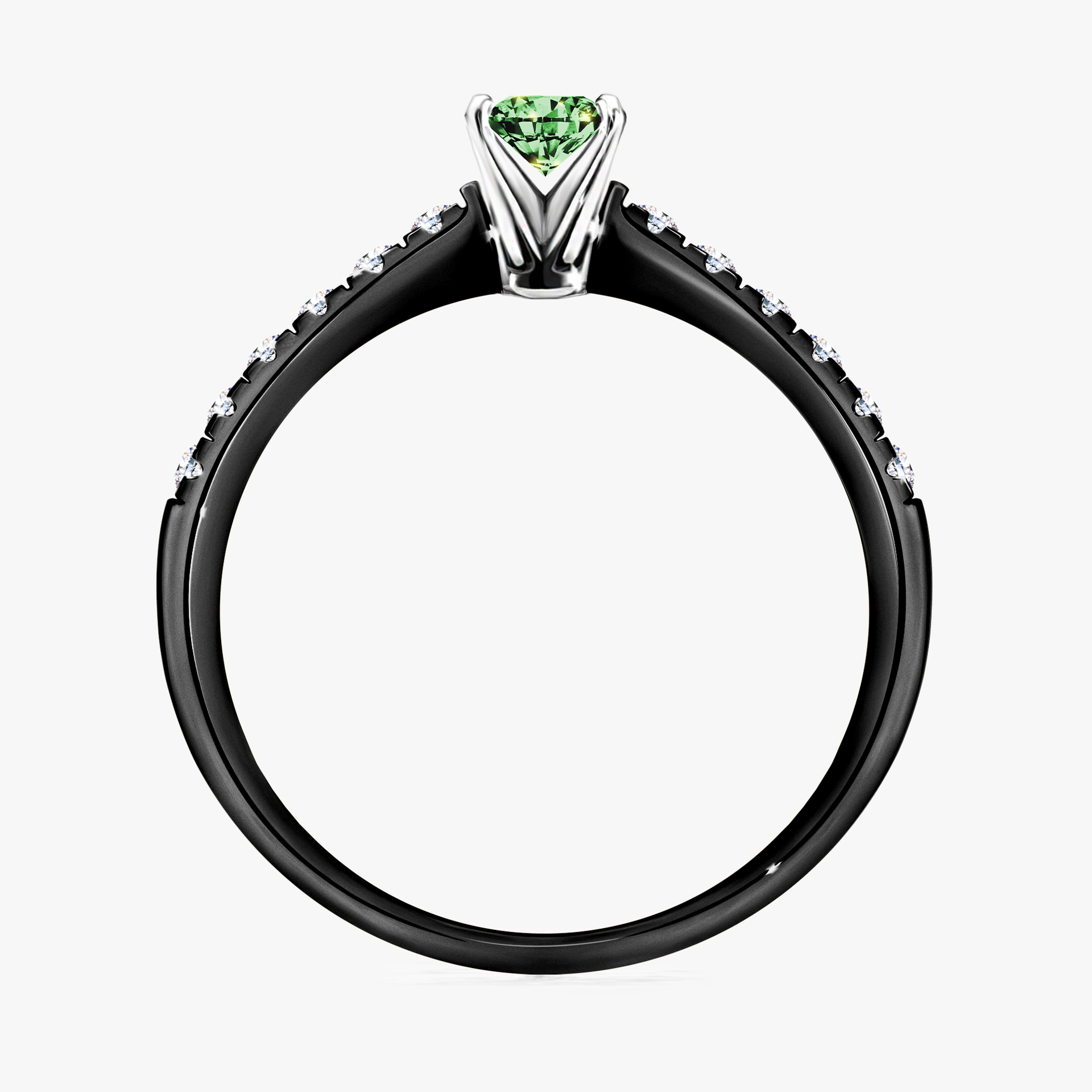 Pierścionek zaręczynowy My Sunshine z czarnego złota z ciemnym zielonym diamentem 0,24ct