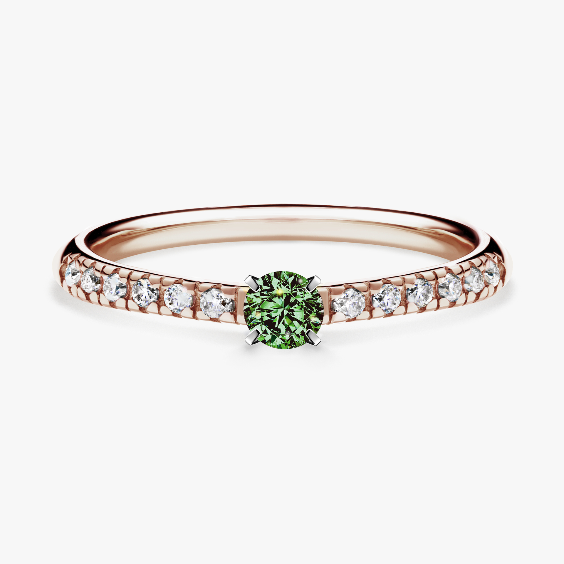 Pierścionek zaręczynowy My Sunshine z różowego złota z ciemnym zielonym diamentem 0,24ct
