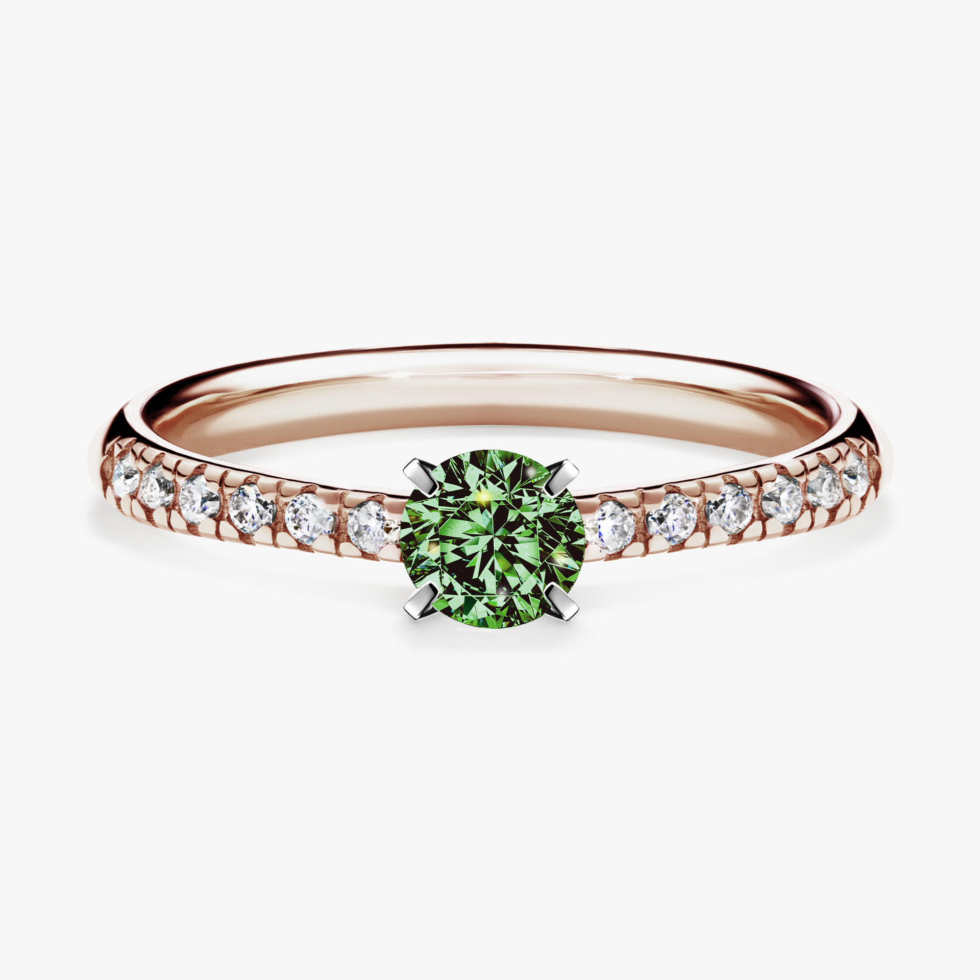 Pierścionek zaręczynowy My Sunshine z różowego złota z ciemnym zielonym diamentem 0,39ct
