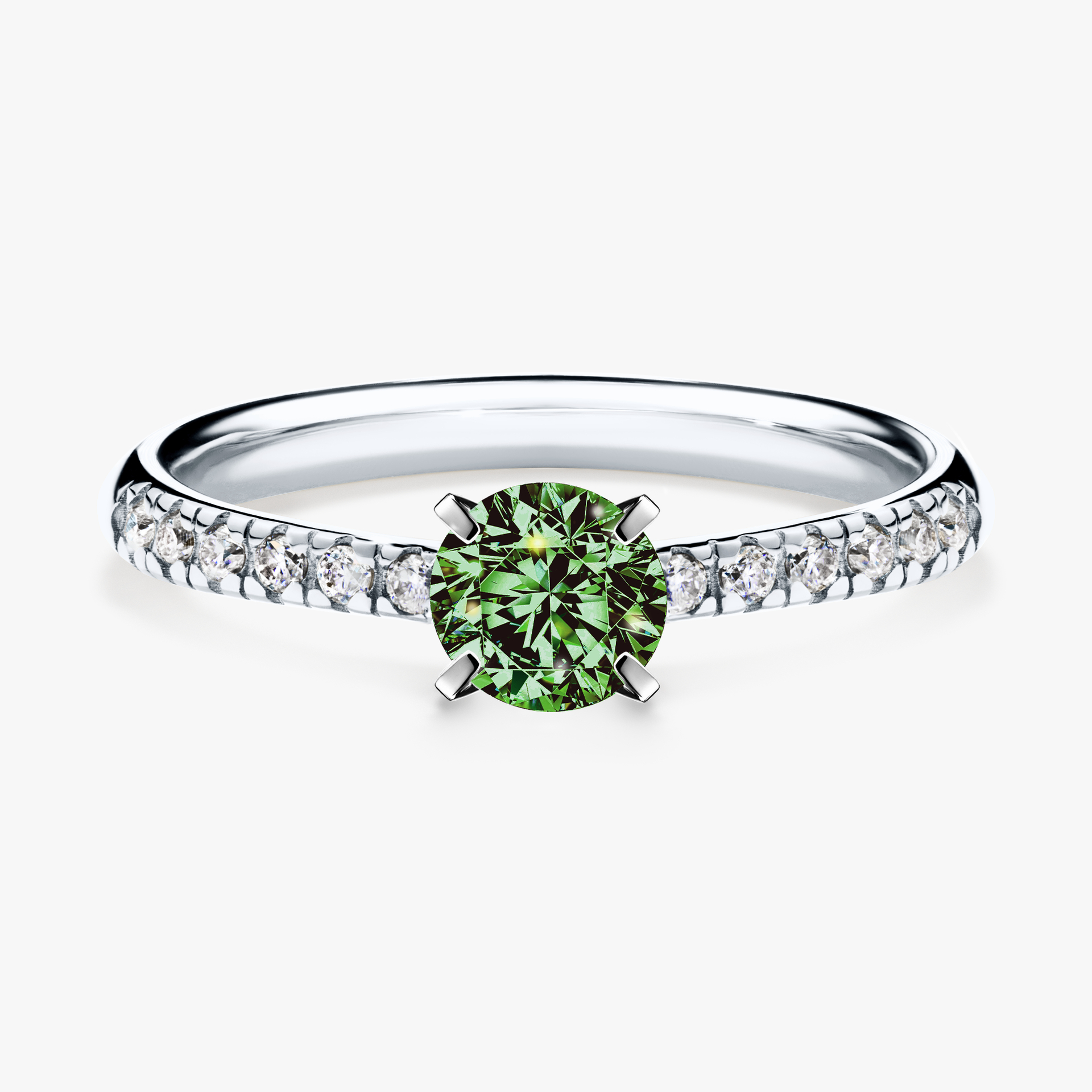 Pierścionek zaręczynowy My Sunshine z białego złota z ciemnym zielonym diamentem 0,44ct