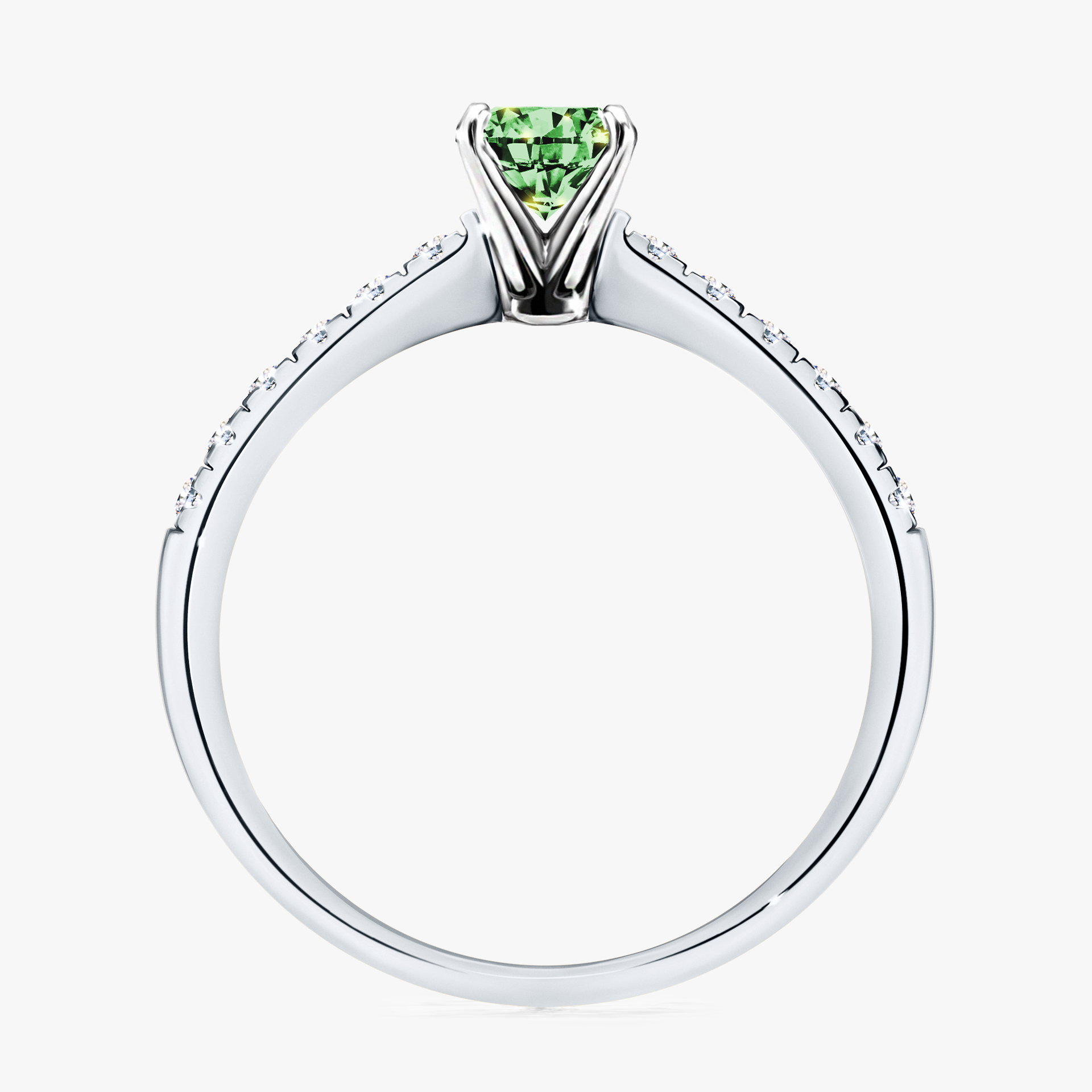 Pierścionek zaręczynowy My Sunshine z białego złota z ciemnym zielonym diamentem 0,44ct