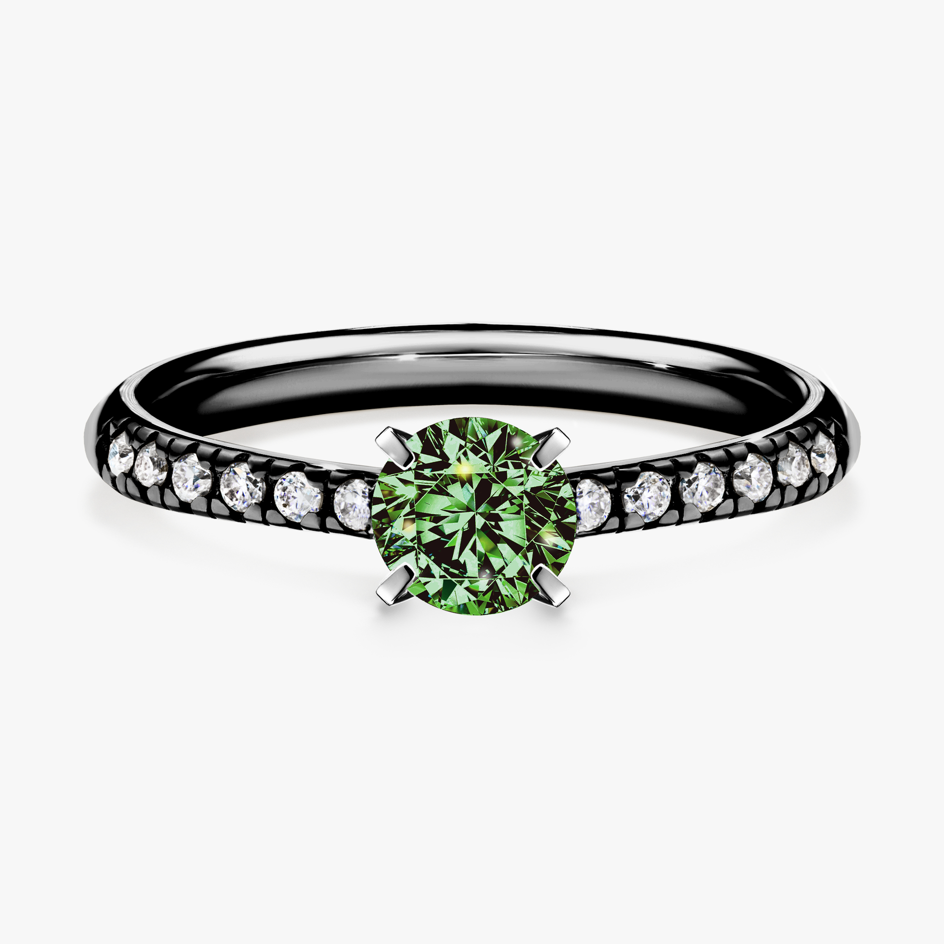 Pierścionek zaręczynowy My Sunshine z czarnego złota z ciemnym zielonym diamentem 0,44ct