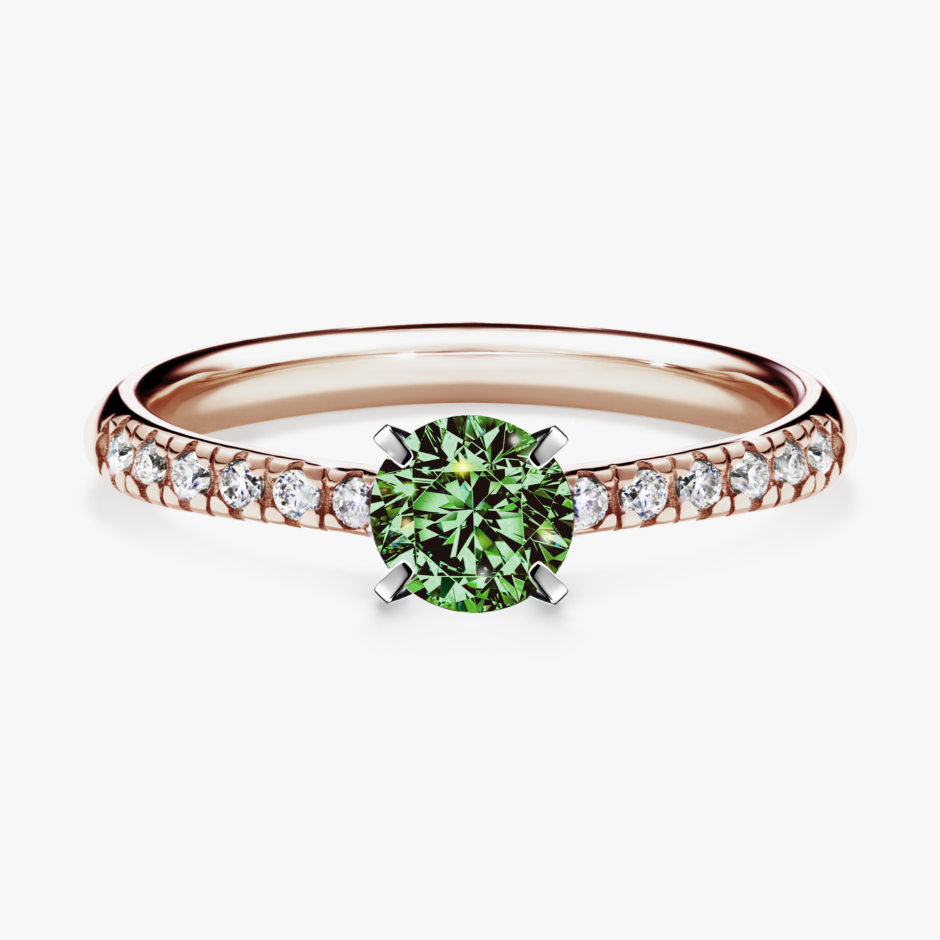 Pierścionek zaręczynowy My Sunshine z różowego złota z ciemnym zielonym diamentem 0,44ct