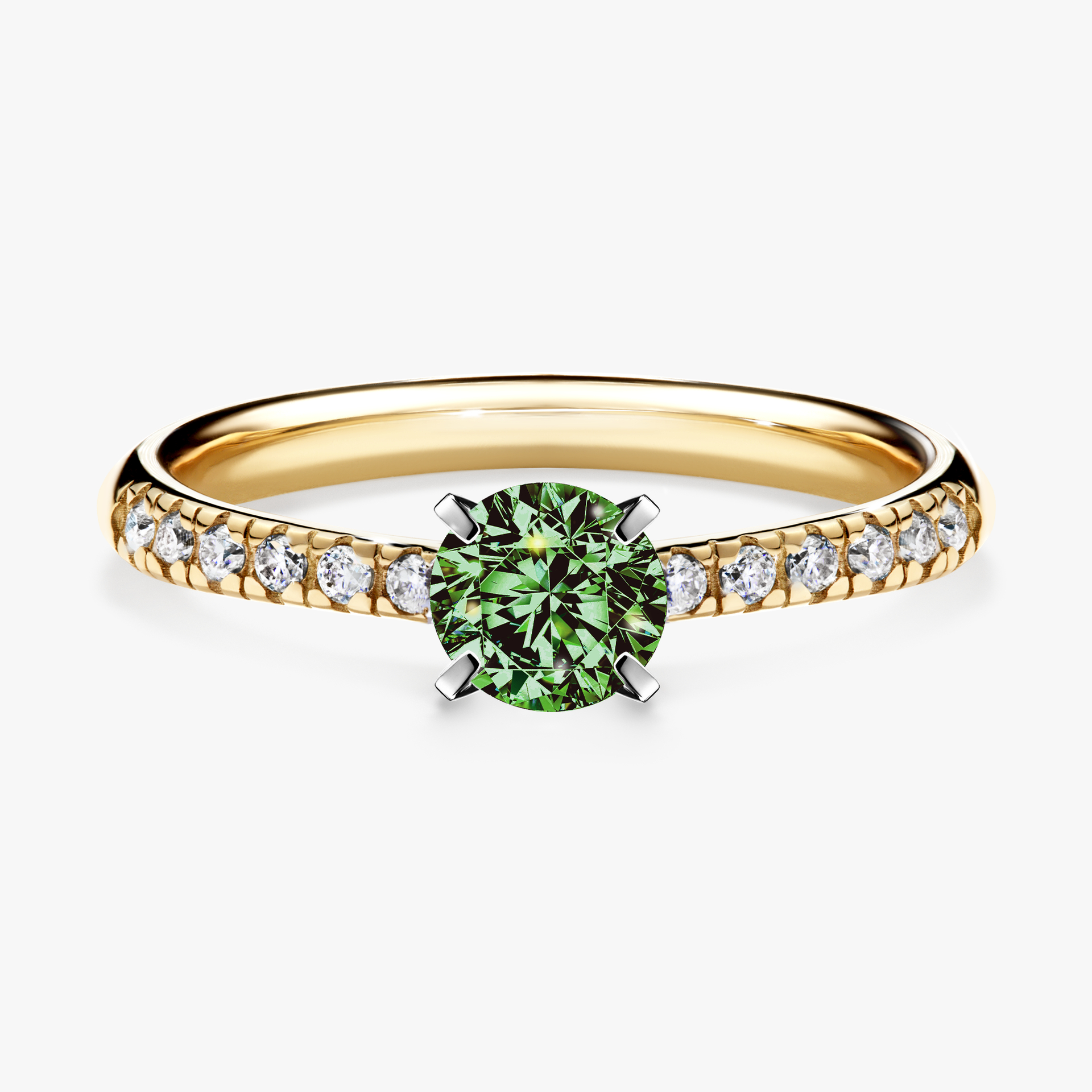 Pierścionek zaręczynowy My Sunshine z żółtego złota z ciemnym zielonym diamentem 0,44ct
