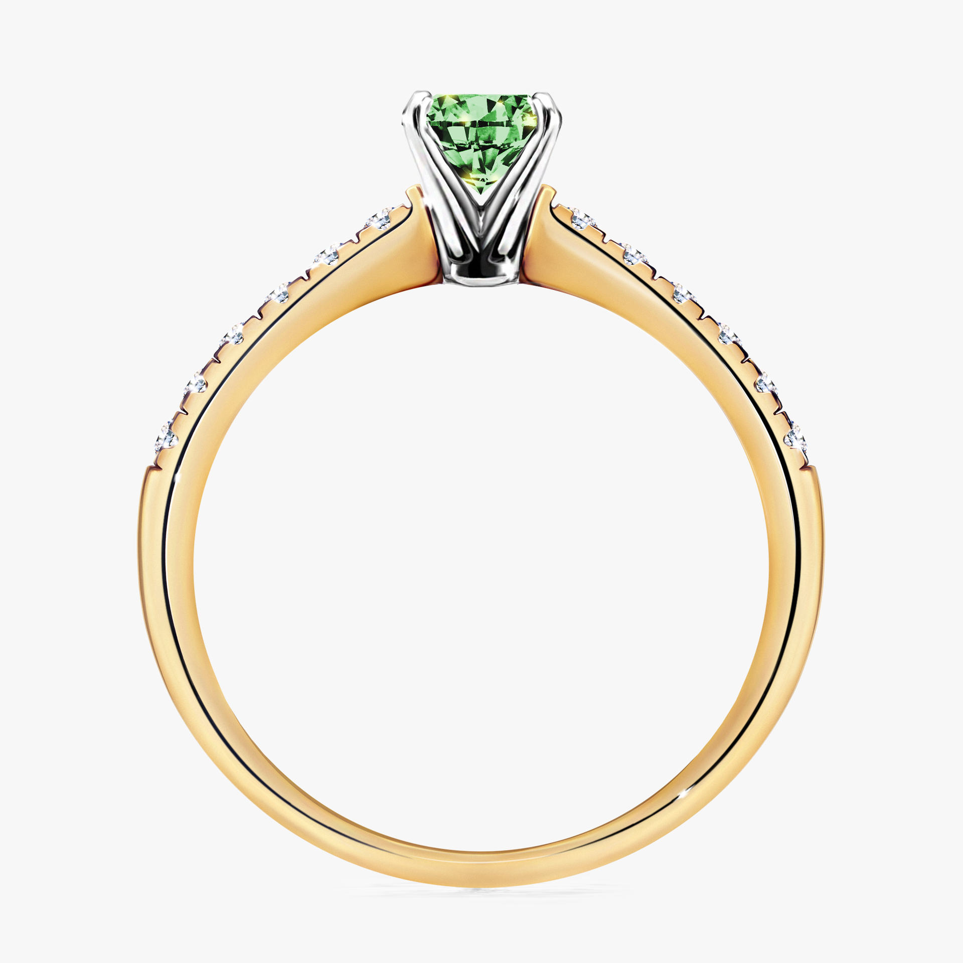 Pierścionek zaręczynowy My Sunshine z żółtego złota z ciemnym zielonym diamentem 0,44ct