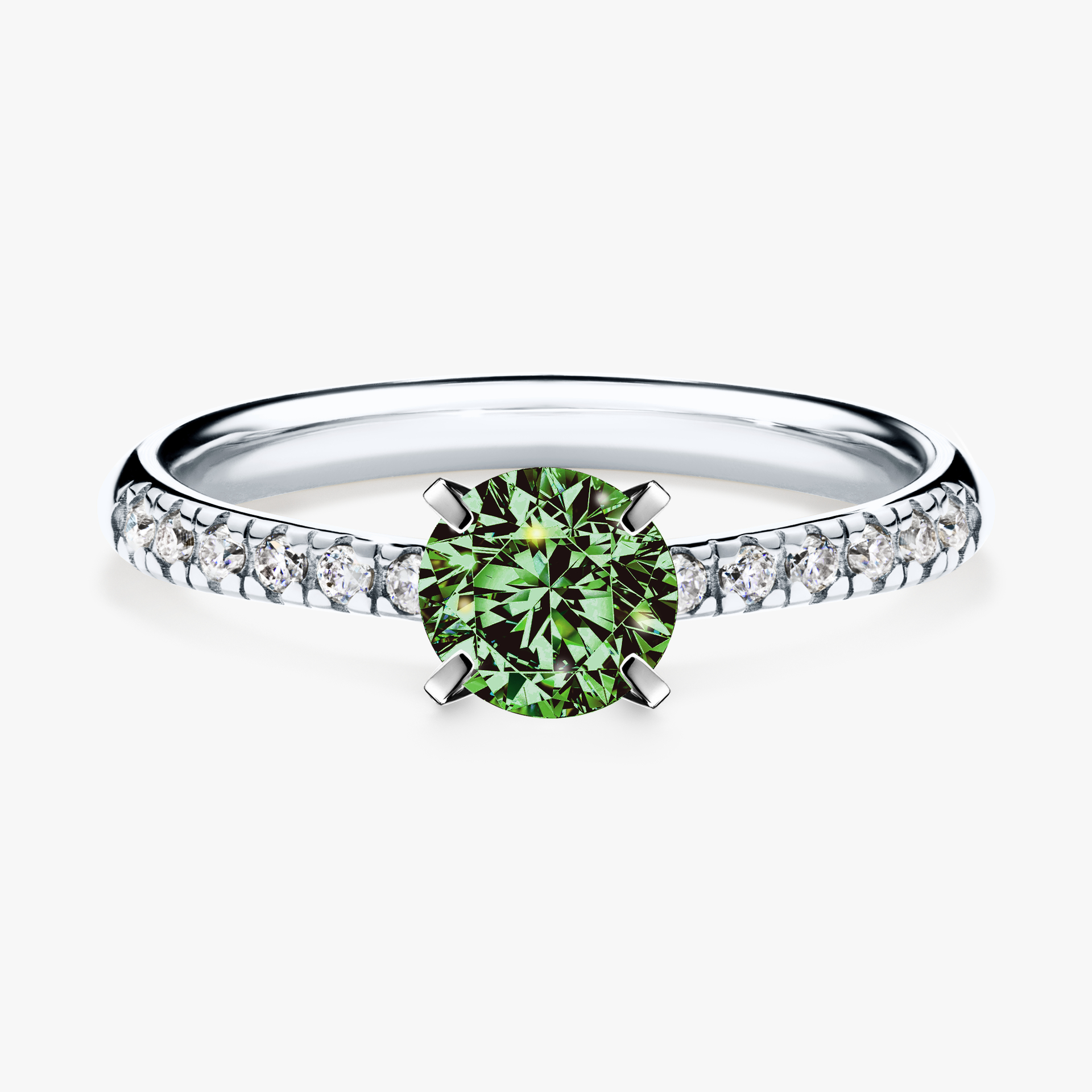 Pierścionek zaręczynowy My Sunshine z białego złota z ciemnym zielonym diamentem 0,64ct