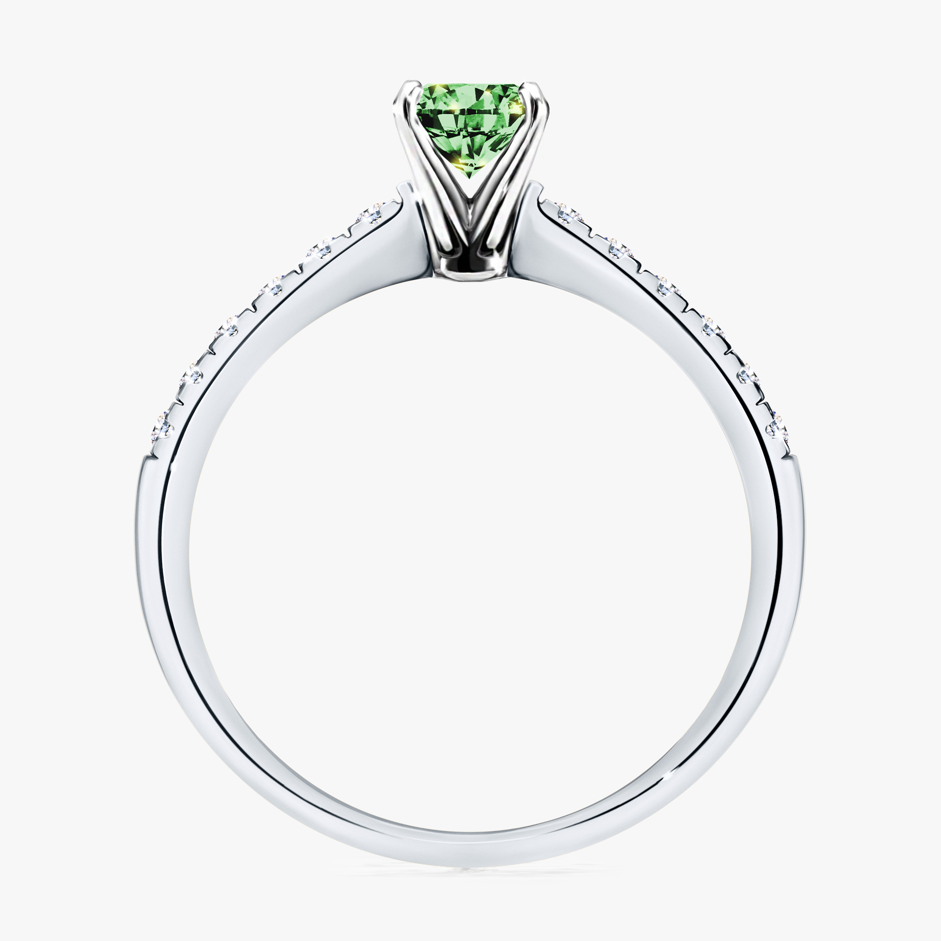 Pierścionek zaręczynowy My Sunshine z białego złota z ciemnym zielonym diamentem 0,64ct