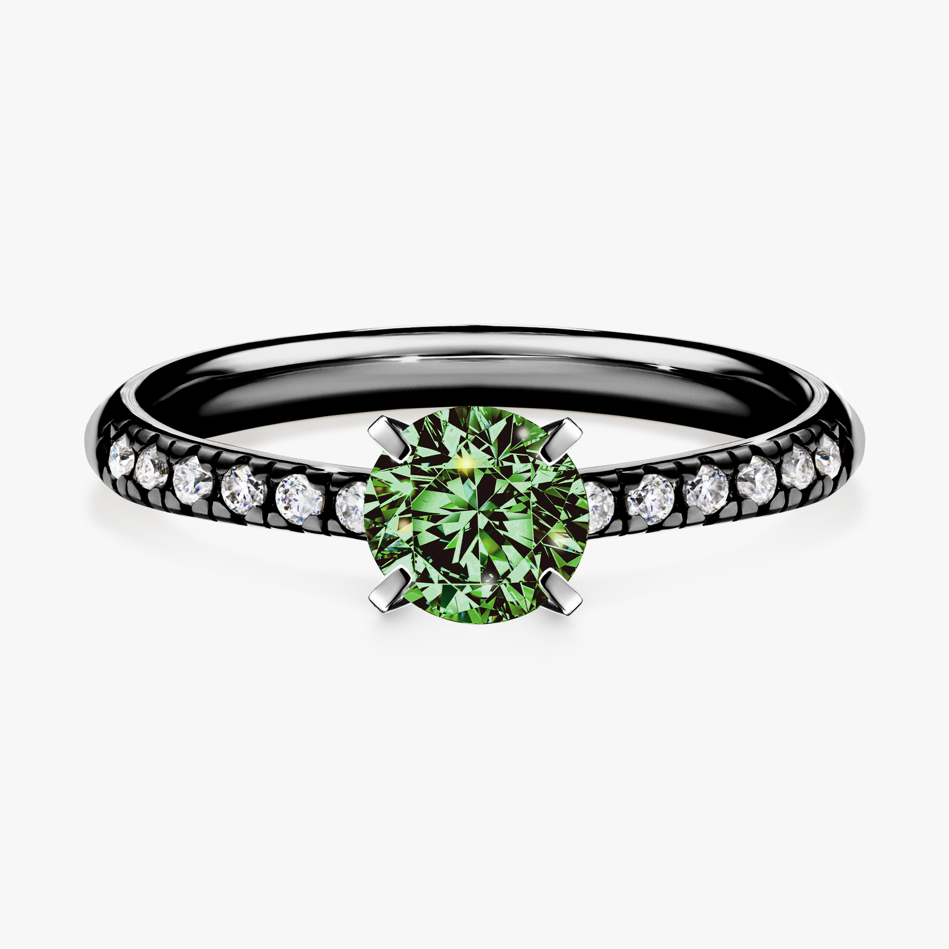 Pierścionek zaręczynowy My Sunshine z czarnego złota z ciemnym zielonym diamentem 0,64ct