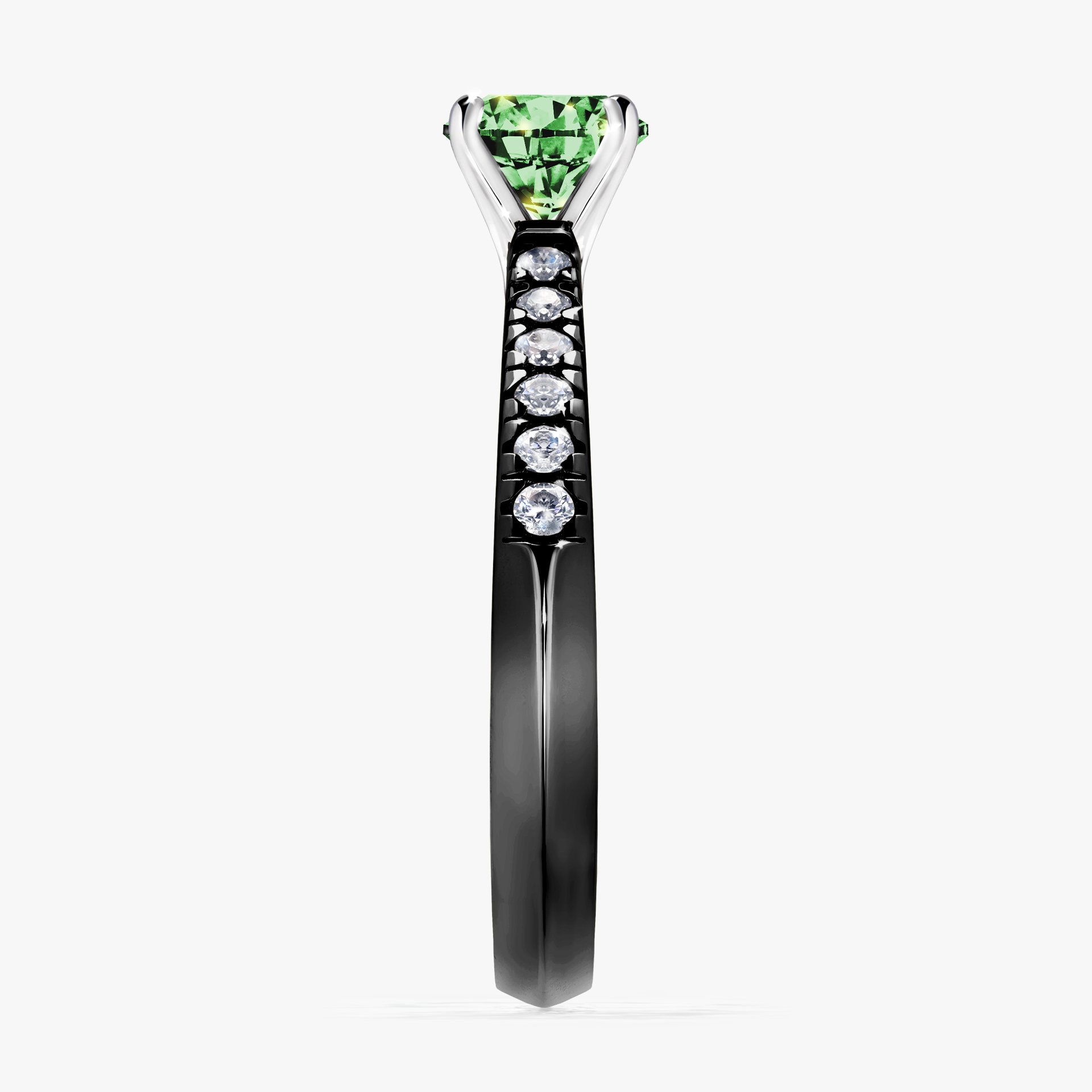 Pierścionek zaręczynowy My Sunshine z czarnego złota z ciemnym zielonym diamentem 0,64ct