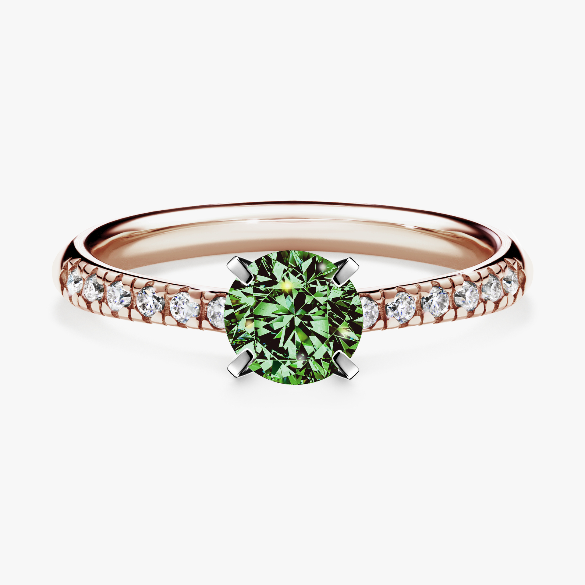 Pierścionek zaręczynowy My Sunshine z różowego złota z ciemnym zielonym diamentem 0,64ct
