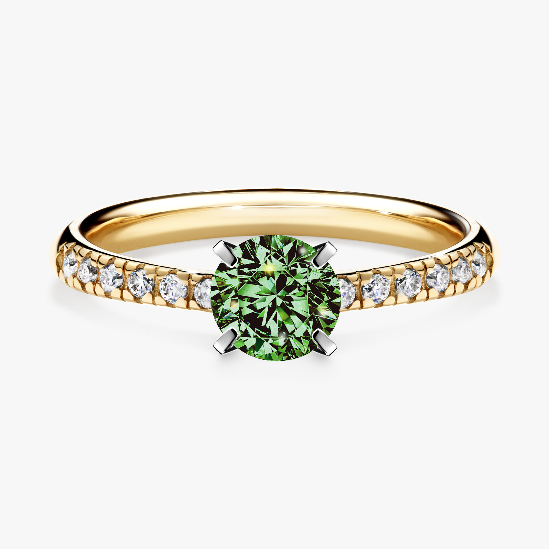 Pierścionek zaręczynowy My Sunshine z żółtego złota z ciemnym zielonym diamentem 0,64ct