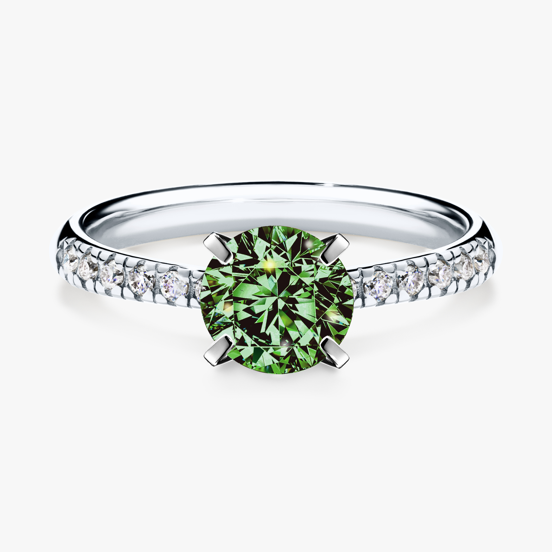 Pierścionek zaręczynowy My Sunshine z białego złota z ciemnym zielonym diamentem 1,00ct