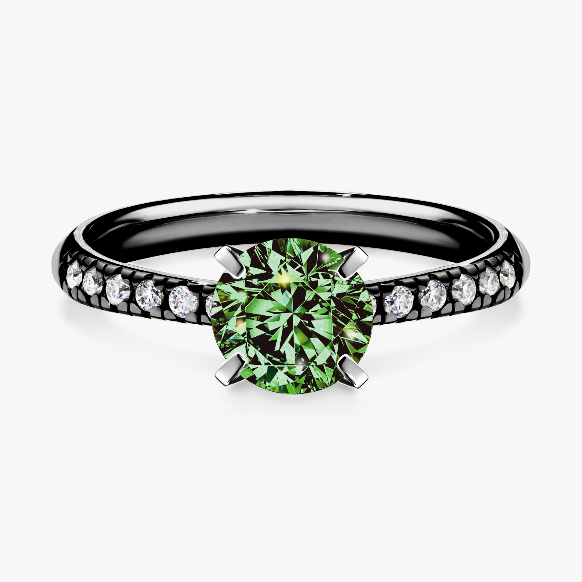 Pierścionek zaręczynowy My Sunshine z czarnego złota z ciemnym zielonym diamentem 1,00ct