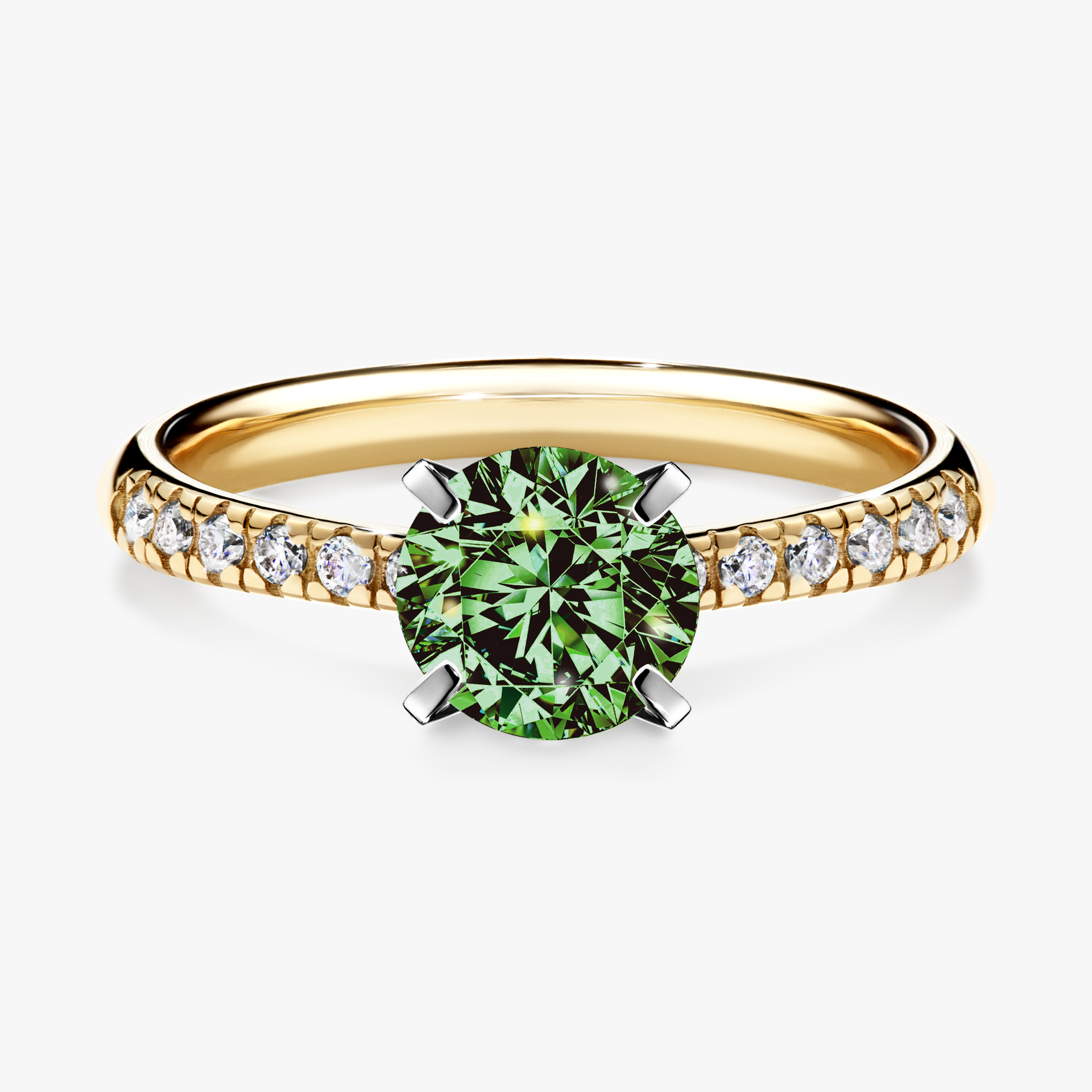 Pierścionek zaręczynowy My Sunshine z żółtego złota z ciemnym zielonym diamentem 1,00ct