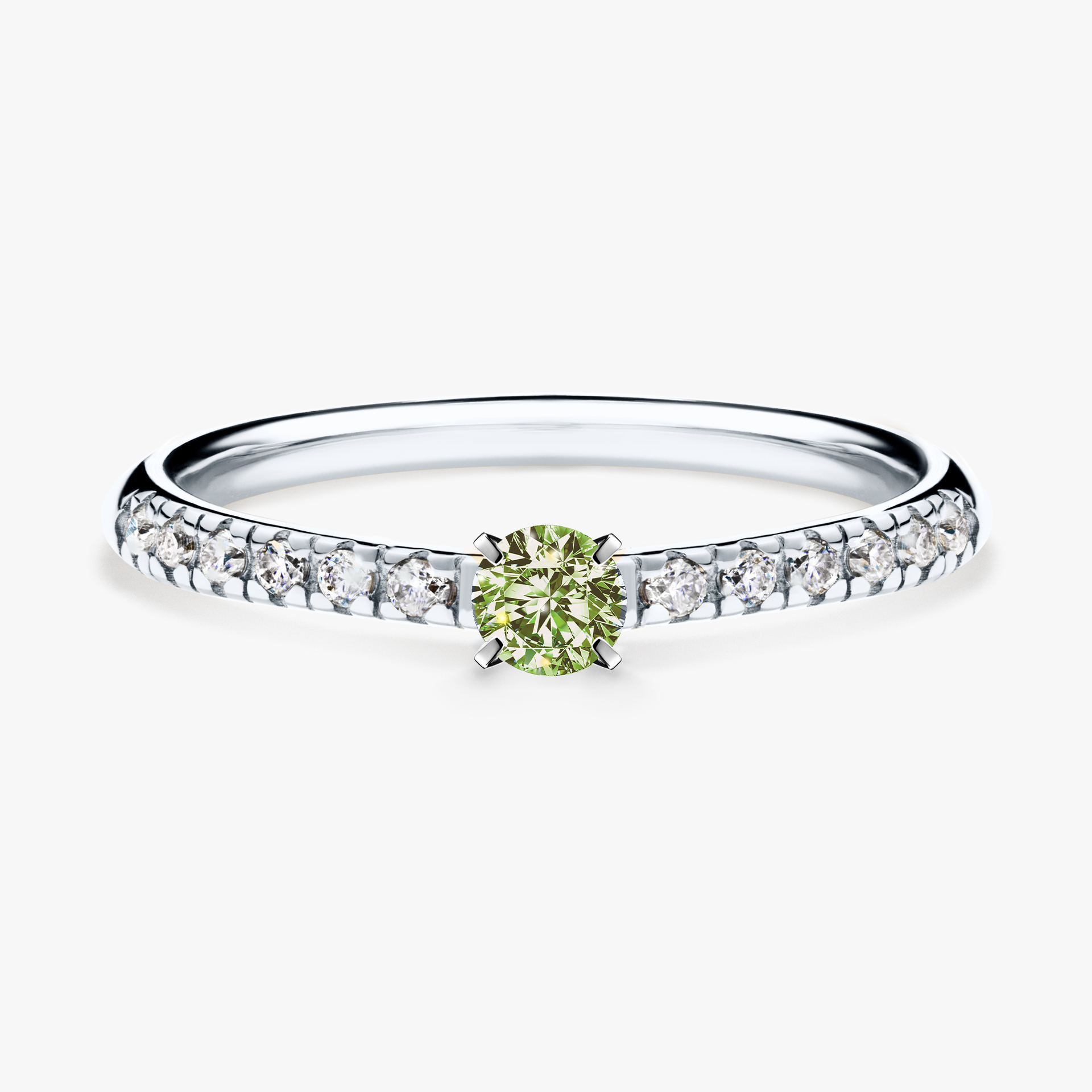 Pierścionek zaręczynowy My Sunshine z białego złota z jasnym zielonym diamentem 0,24ct