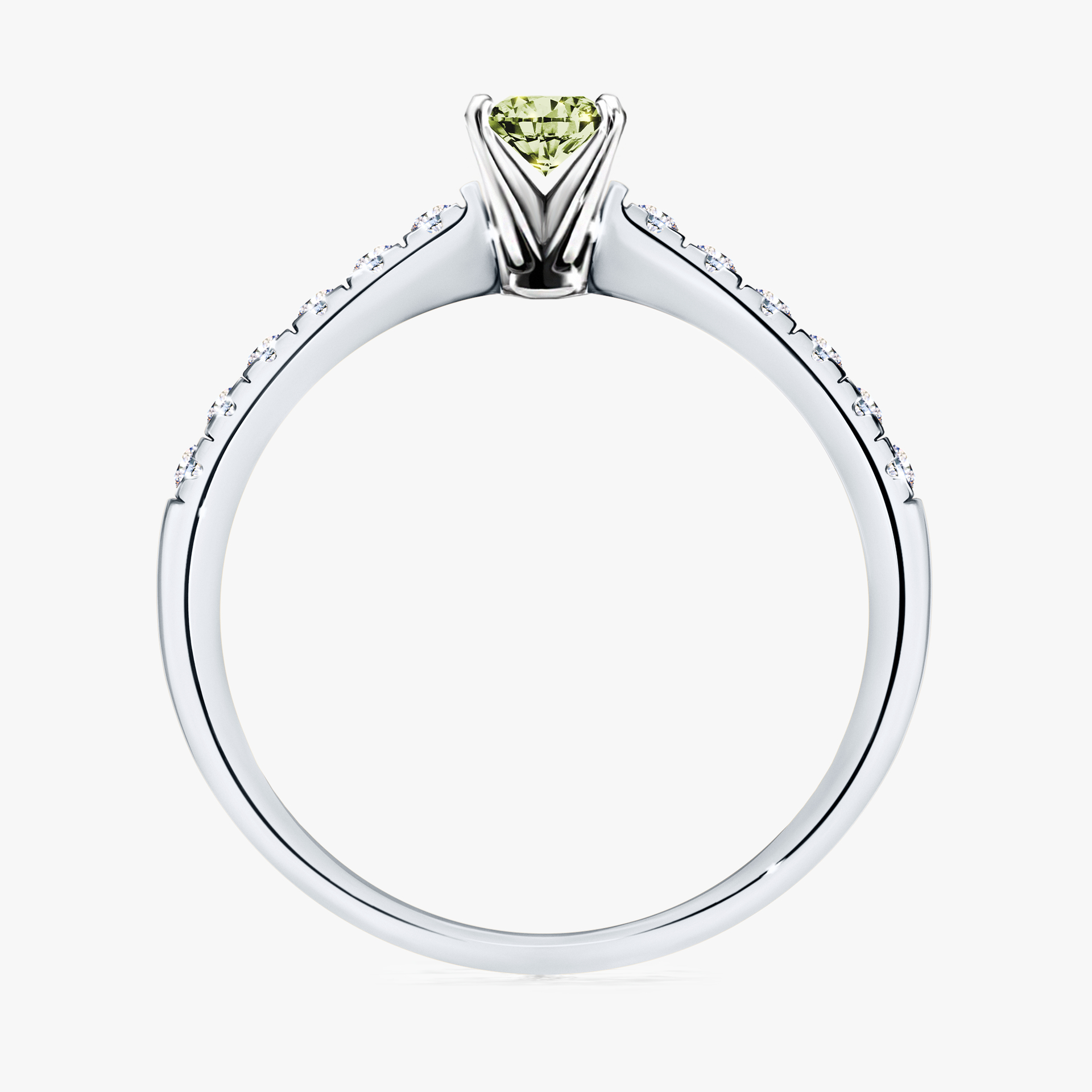 Pierścionek zaręczynowy My Sunshine z białego złota z jasnym zielonym diamentem 0,24ct