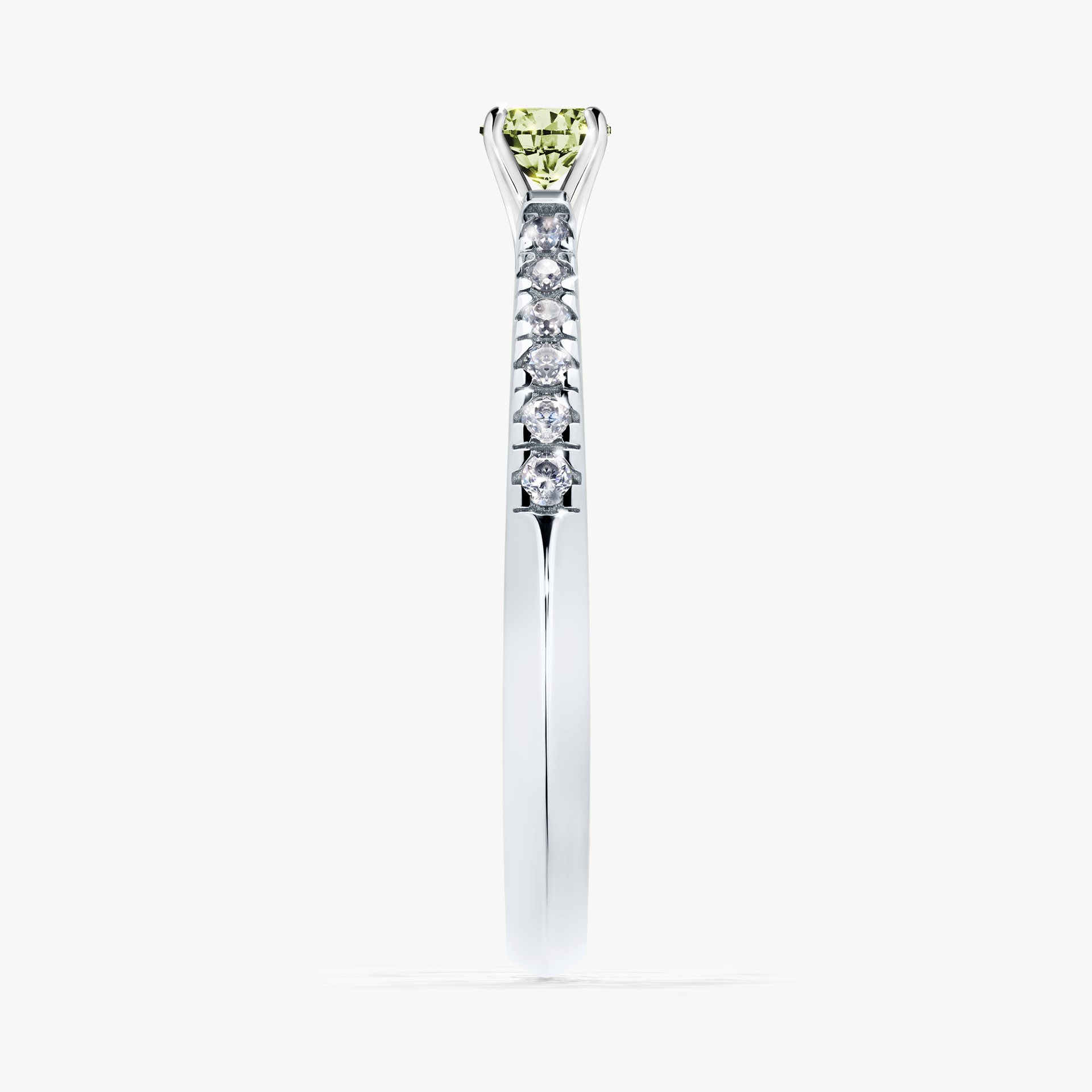 Pierścionek zaręczynowy My Sunshine z białego złota z jasnym zielonym diamentem 0,24ct