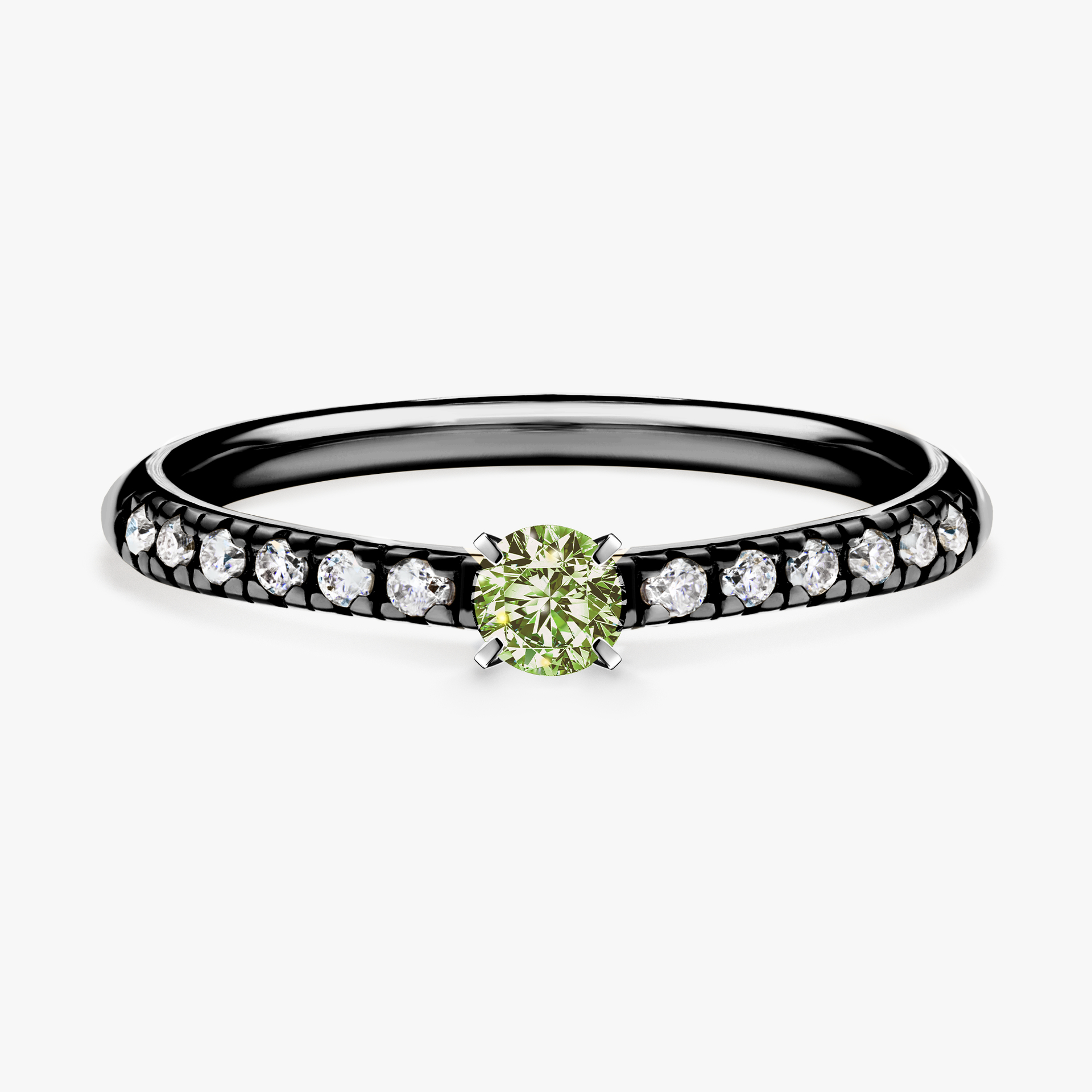 Pierścionek zaręczynowy My Sunshine z czarnego złota z jasnym zielonym diamentem 0,24ct