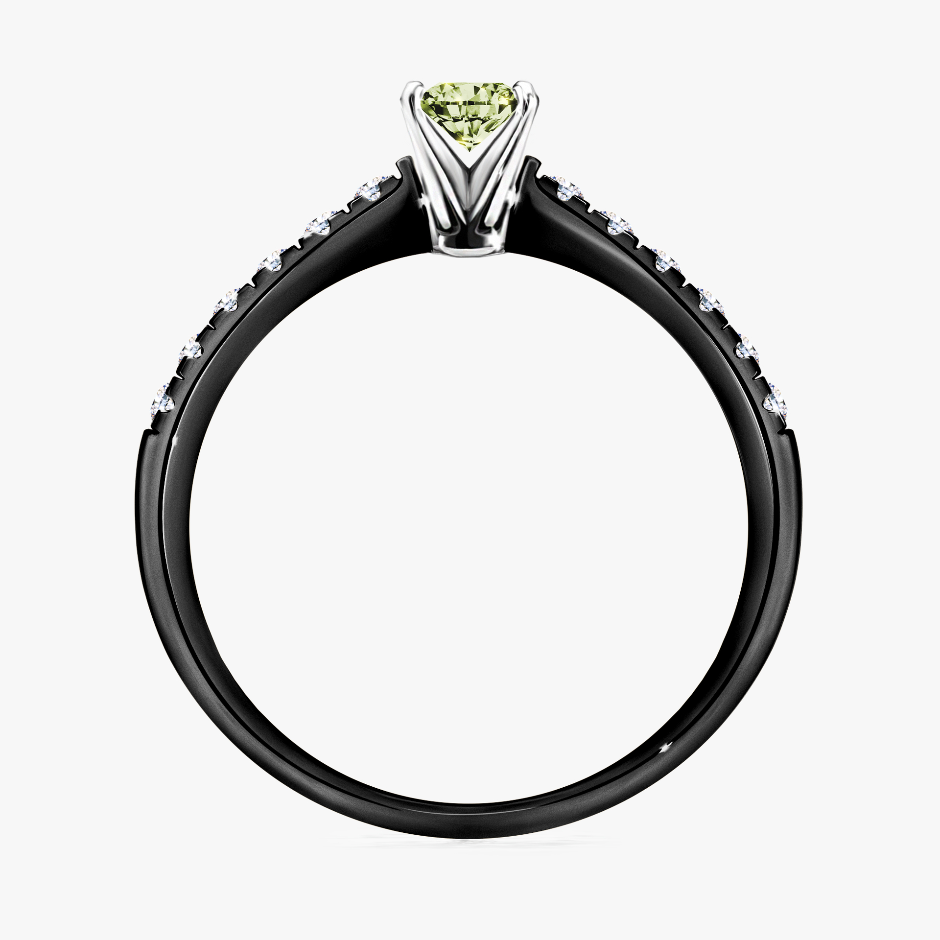 Pierścionek zaręczynowy My Sunshine z czarnego złota z jasnym zielonym diamentem 0,24ct