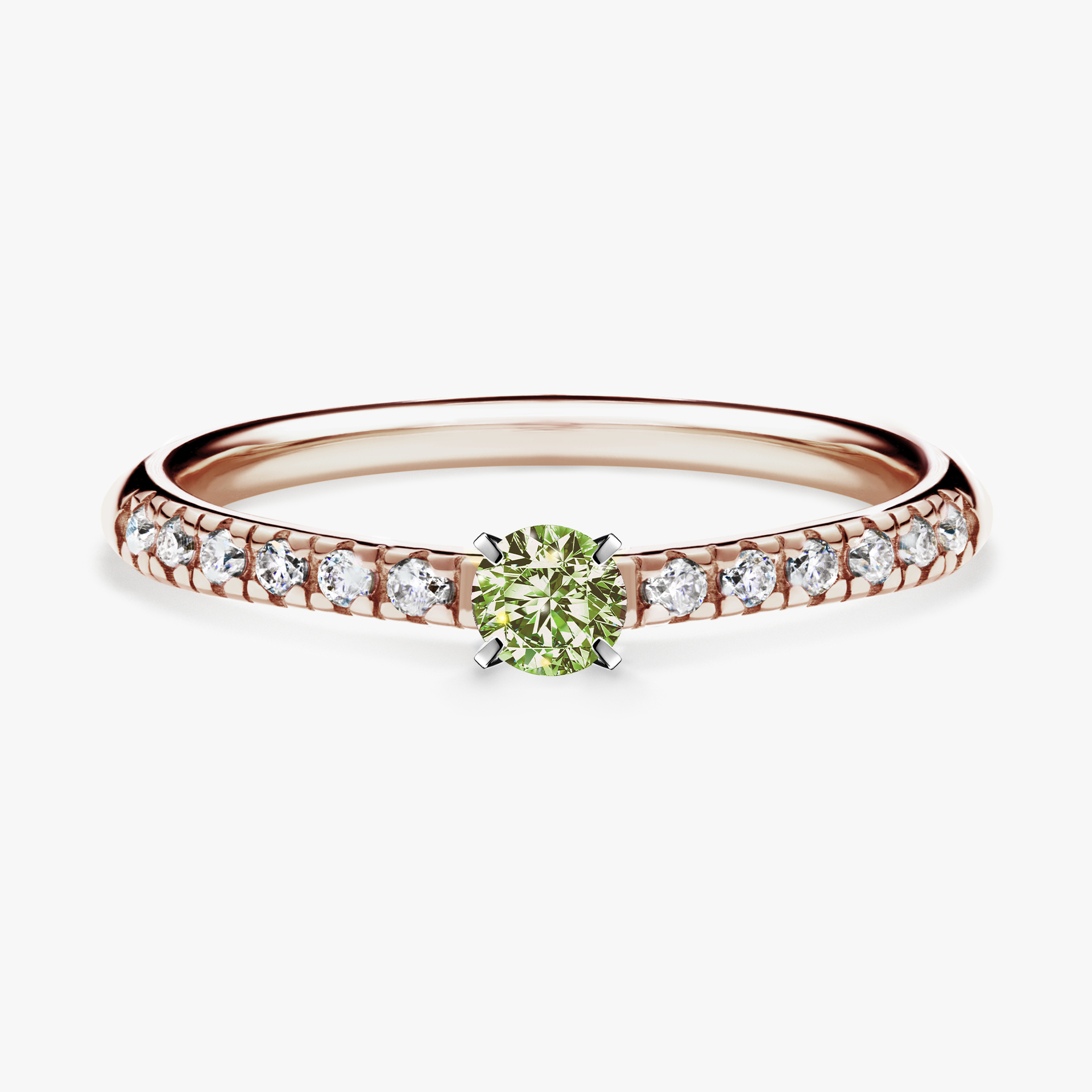 Pierścionek zaręczynowy My Sunshine z różowego złota z jasnym zielonym diamentem 0,24ct