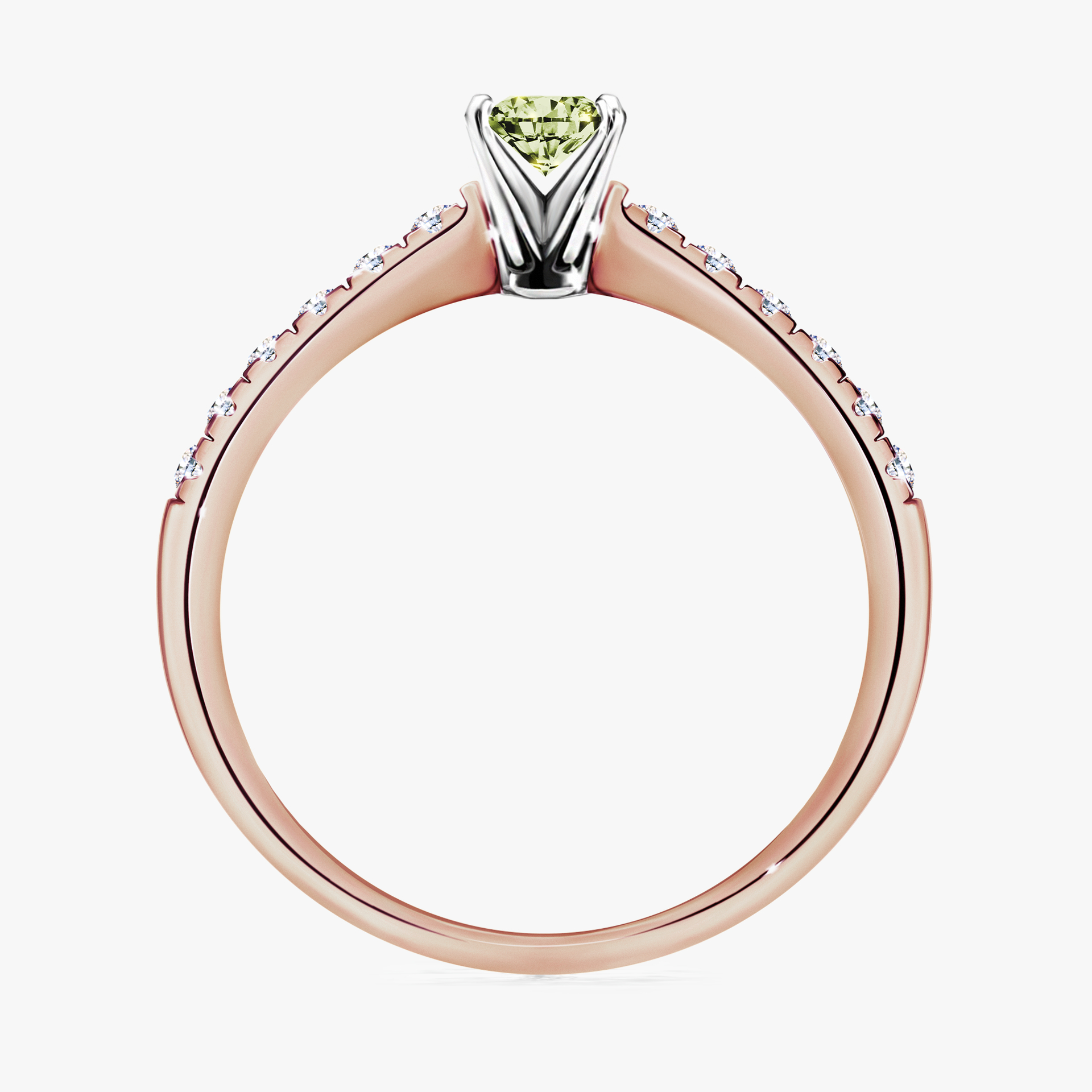 Pierścionek zaręczynowy My Sunshine z różowego złota z jasnym zielonym diamentem 0,24ct