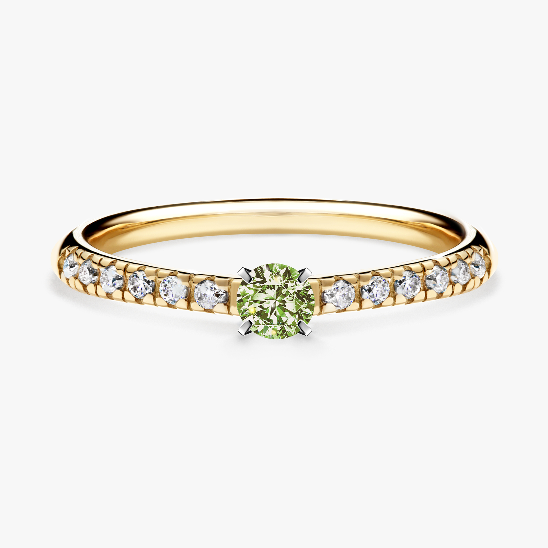 Pierścionek zaręczynowy My Sunshine z żółtego złota z jasnym zielonym diamentem 0,24ct