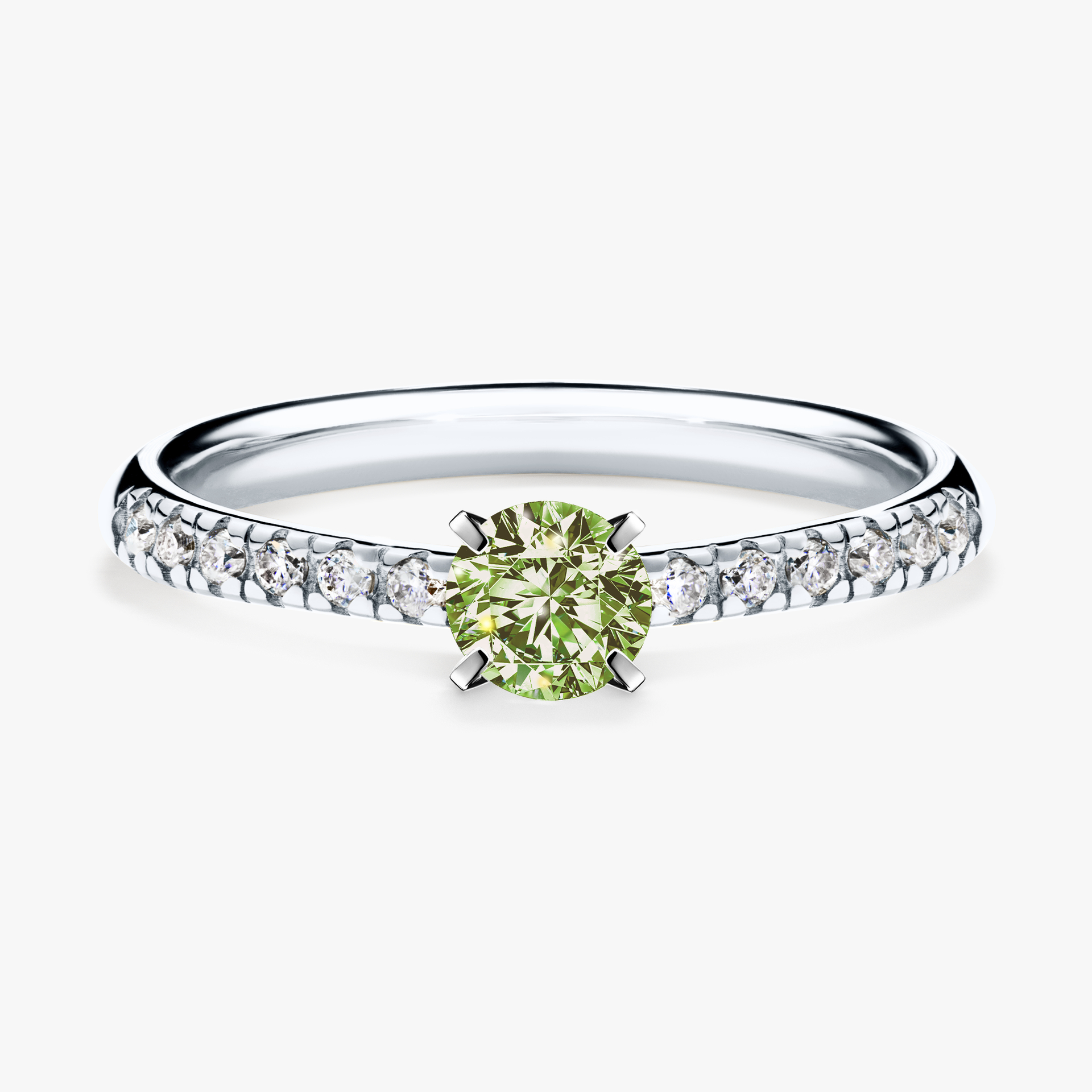 Pierścionek zaręczynowy My Sunshine z białego złota z jasnym zielonym diamentem 0,39ct