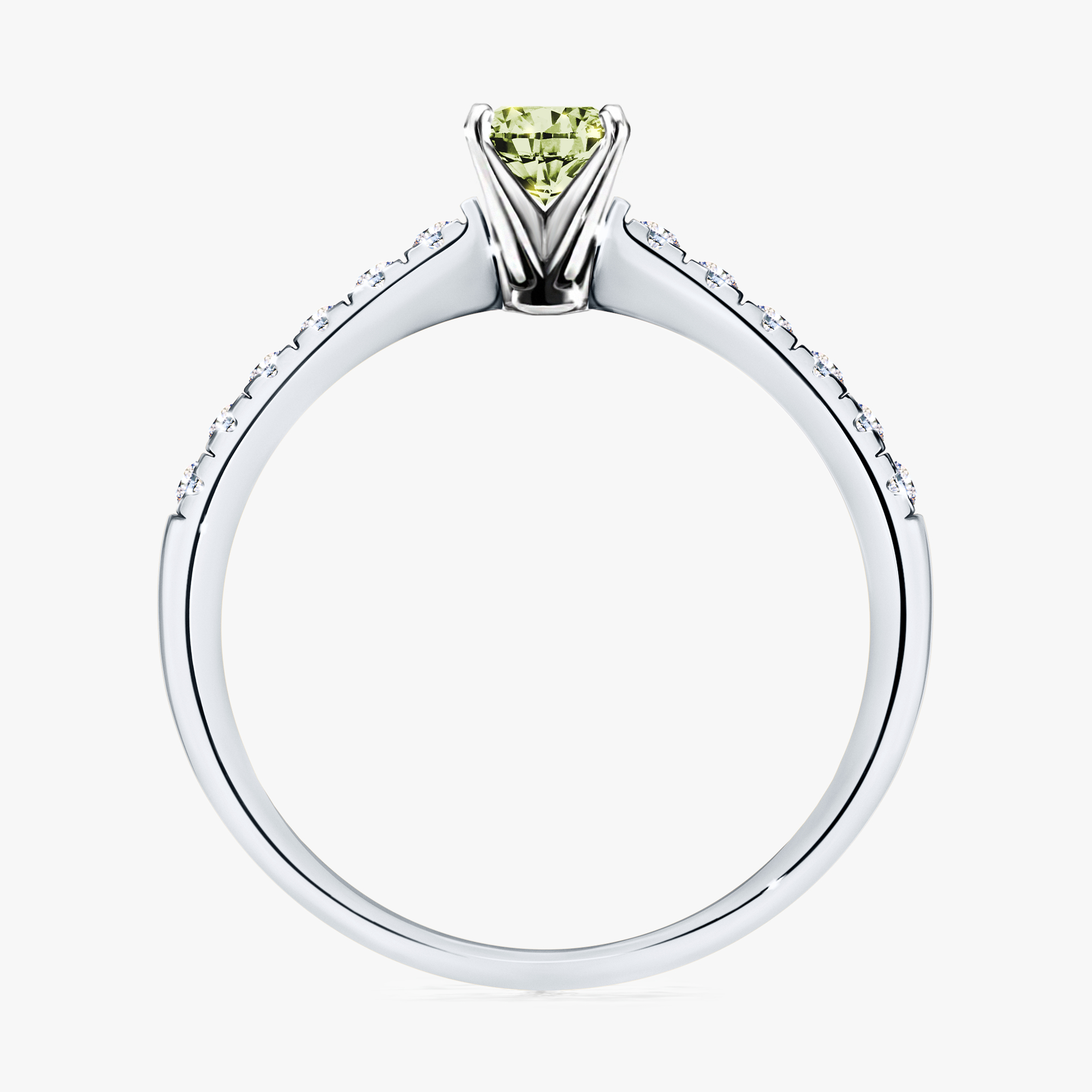 Pierścionek zaręczynowy My Sunshine z białego złota z jasnym zielonym diamentem 0,39ct