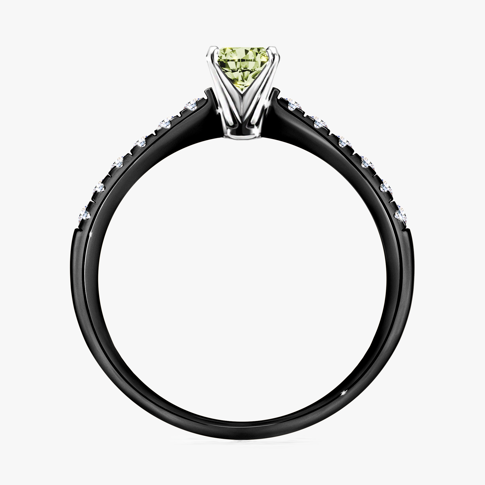 Pierścionek zaręczynowy My Sunshine z czarnego złota z jasnym zielonym diamentem 0,39ct