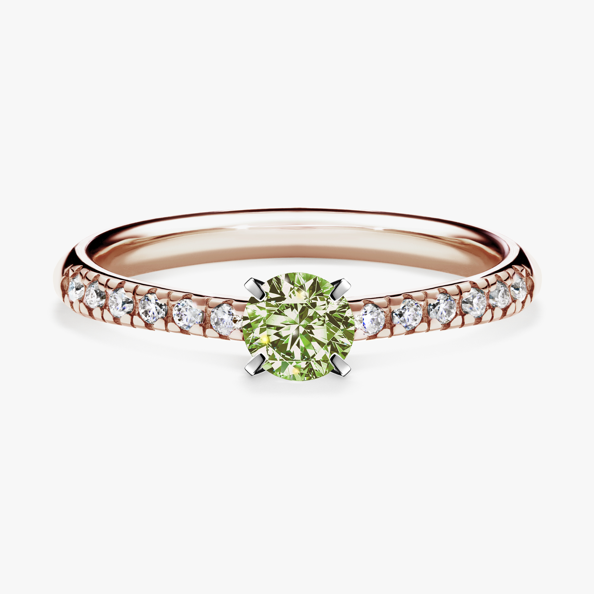 Pierścionek zaręczynowy My Sunshine z różowego złota z jasnym zielonym diamentem 0,39ct