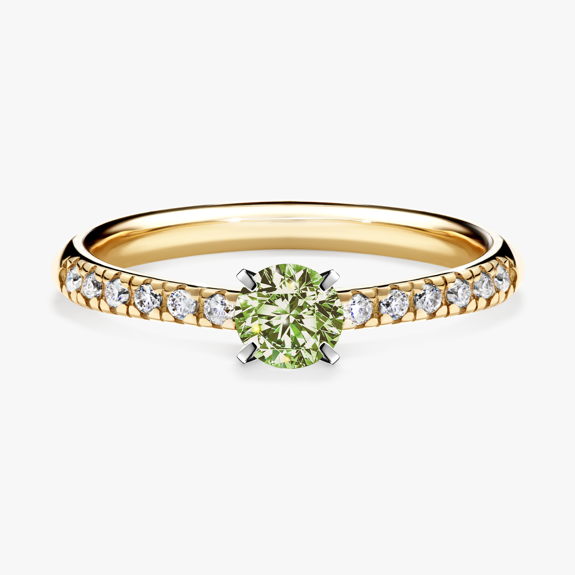 Pierścionek zaręczynowy My Sunshine z żółtego złota z jasnym zielonym diamentem 0,39ct